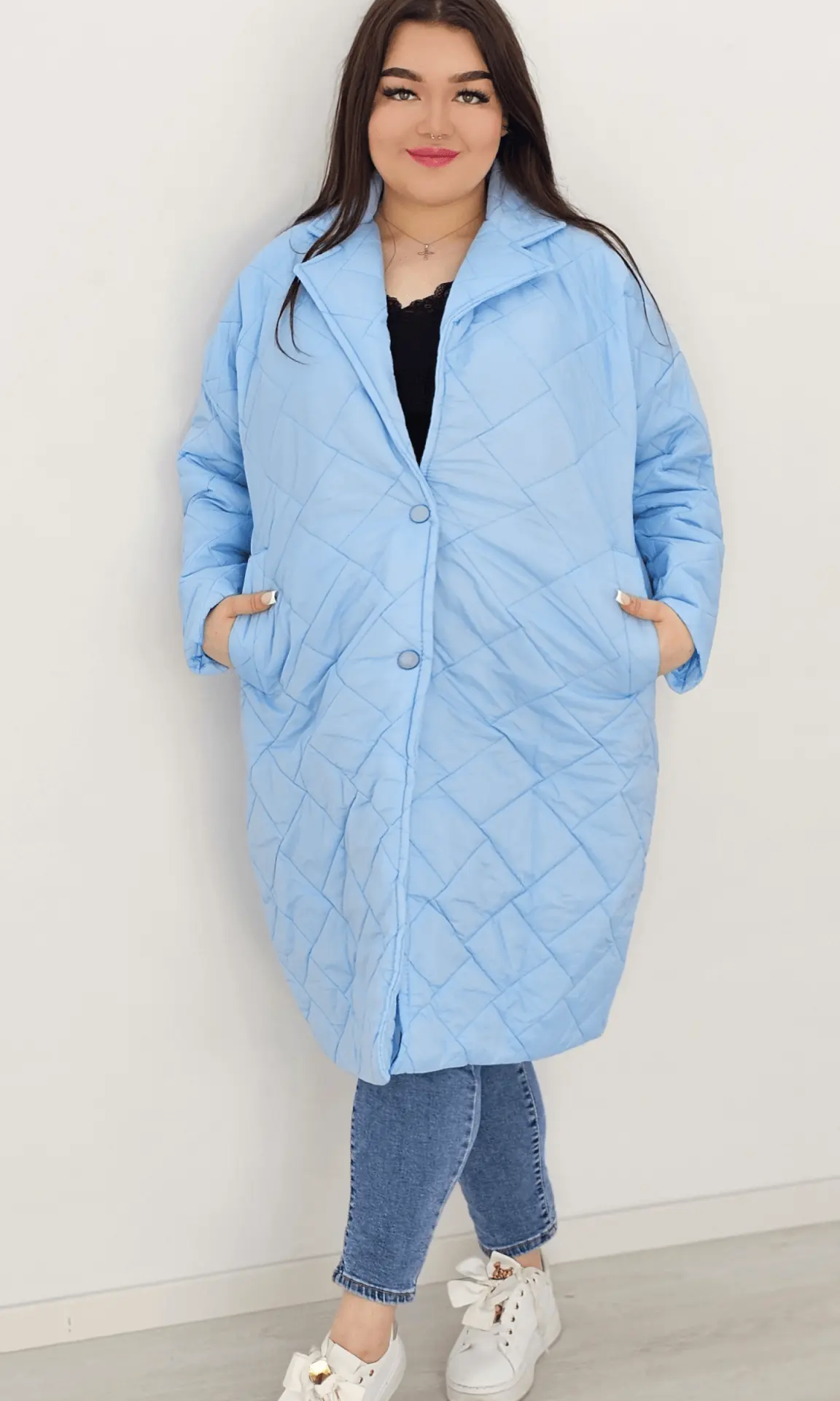 Kurtka pikowana przejściowa bez kaptura - niebieska Stylowa XL