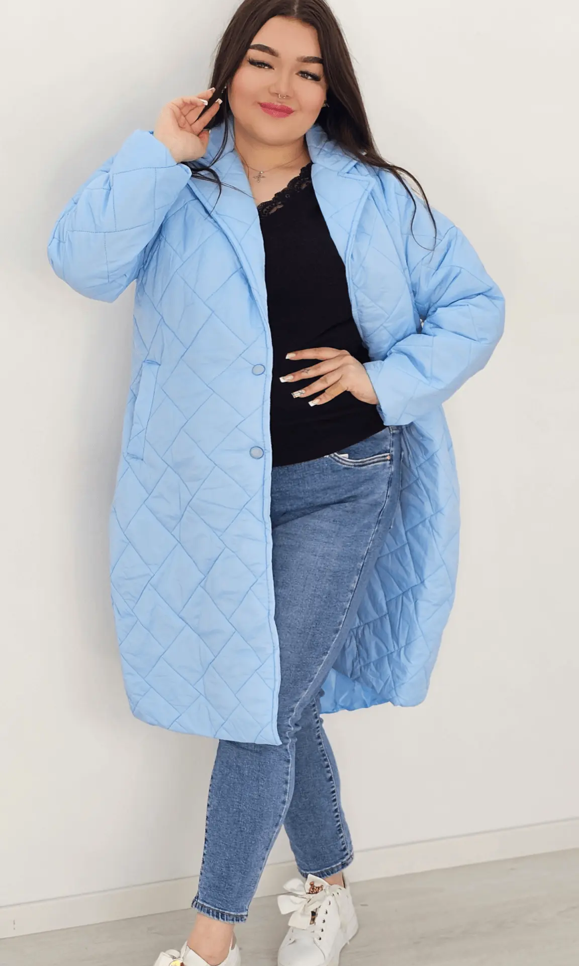 Kurtka pikowana przejściowa bez kaptura - niebieska Stylowa XL