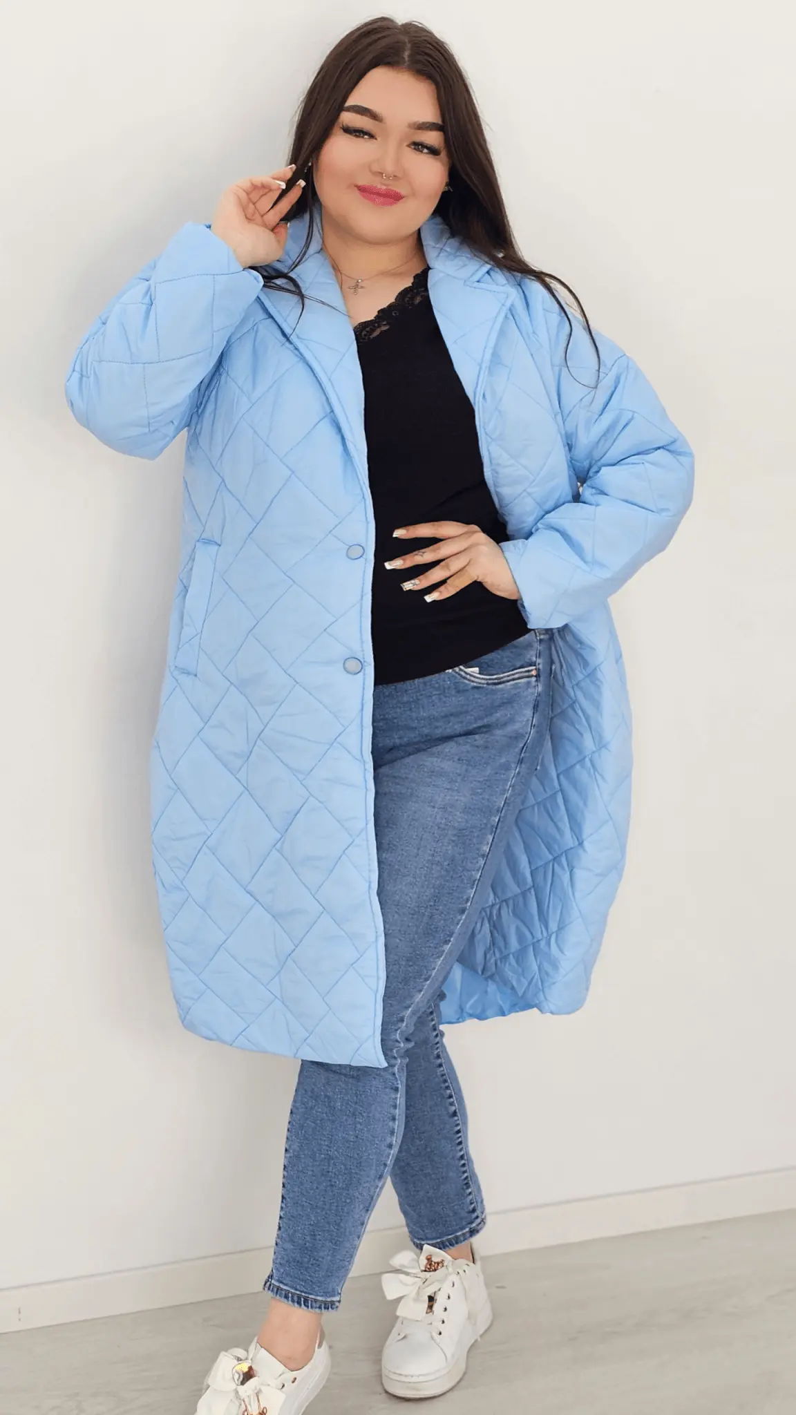 Kurtka pikowana przejściowa bez kaptura - niebieska Stylowa XL