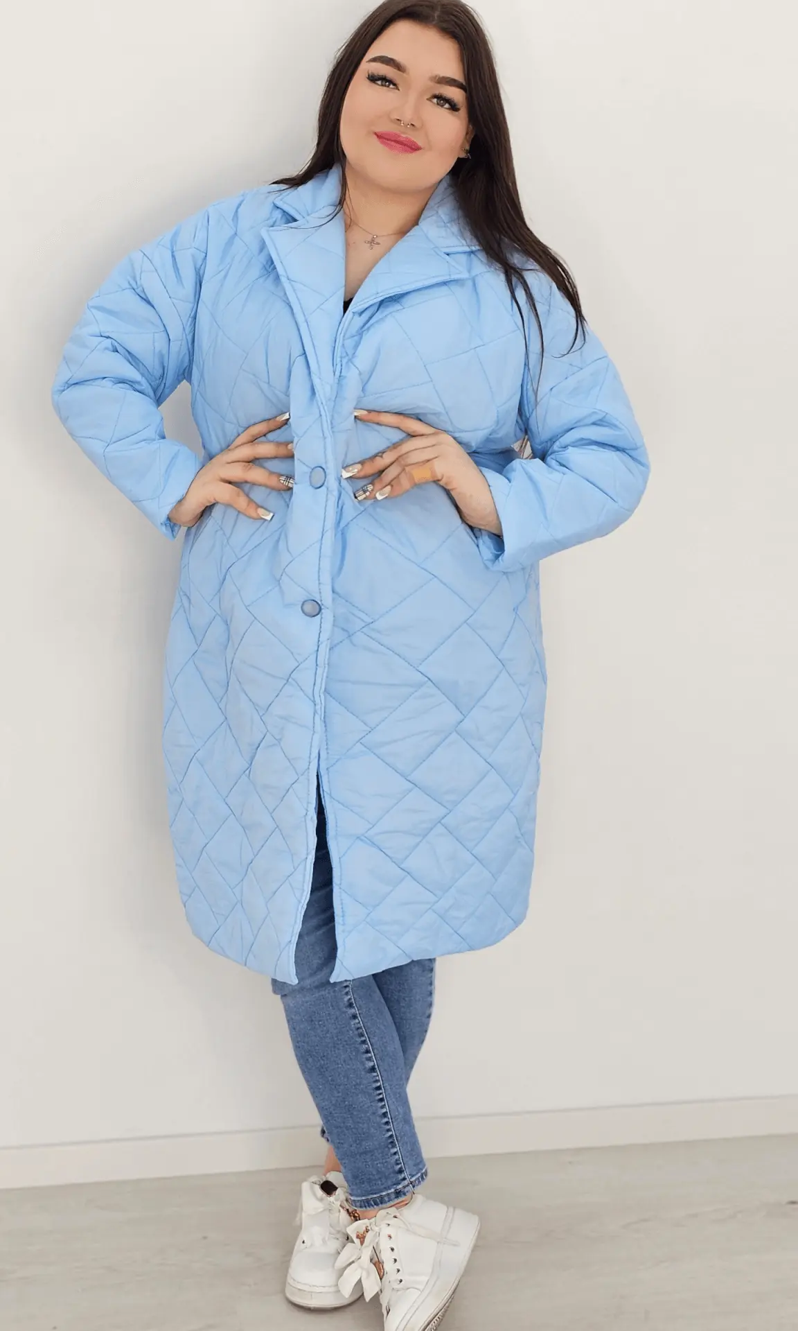 Kurtka pikowana przejściowa bez kaptura - niebieska Stylowa XL