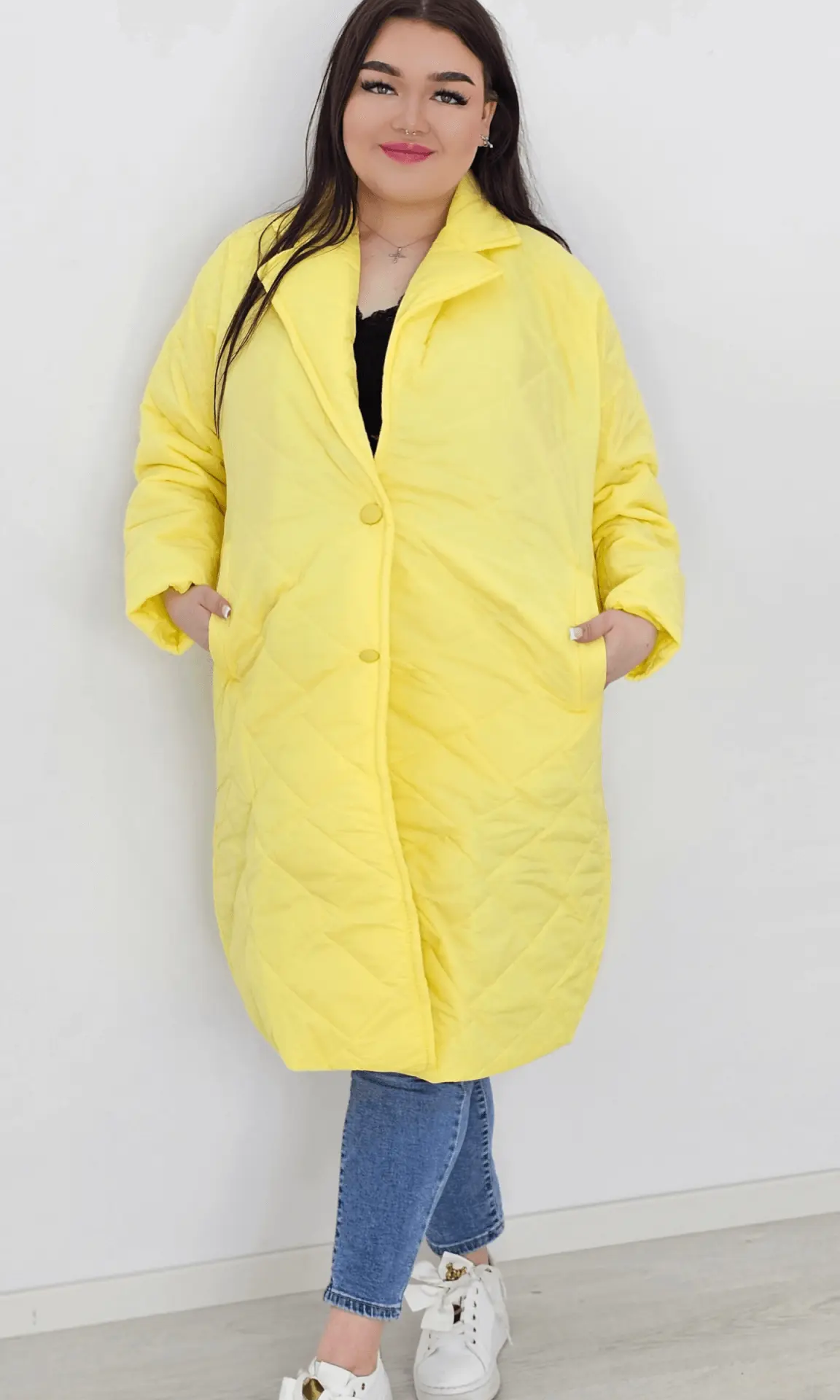 Kurtka pikowana przejściowa bez kaptura - żółta Stylowa XL