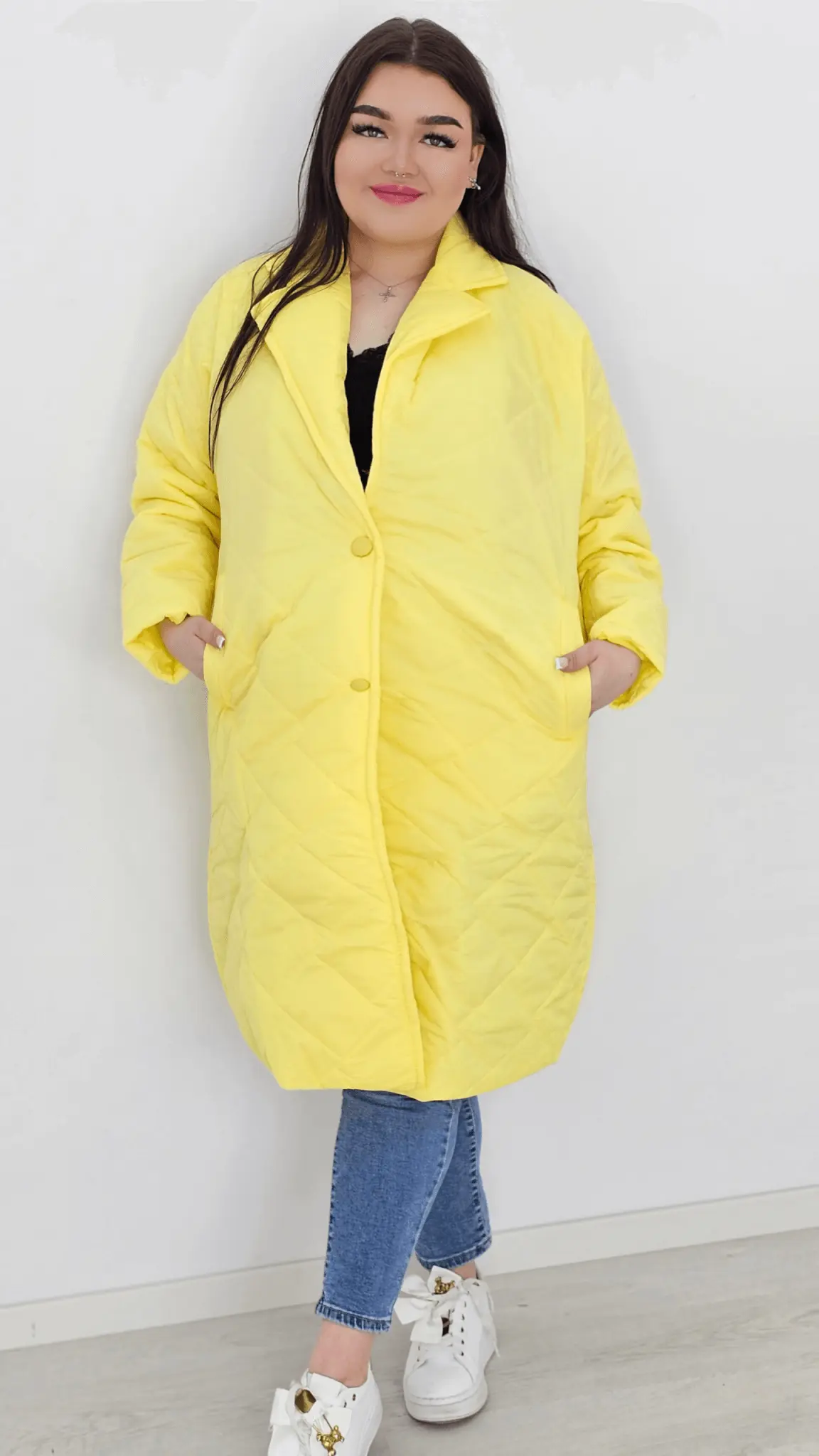 Kurtka pikowana przejściowa bez kaptura - żółta Stylowa XL