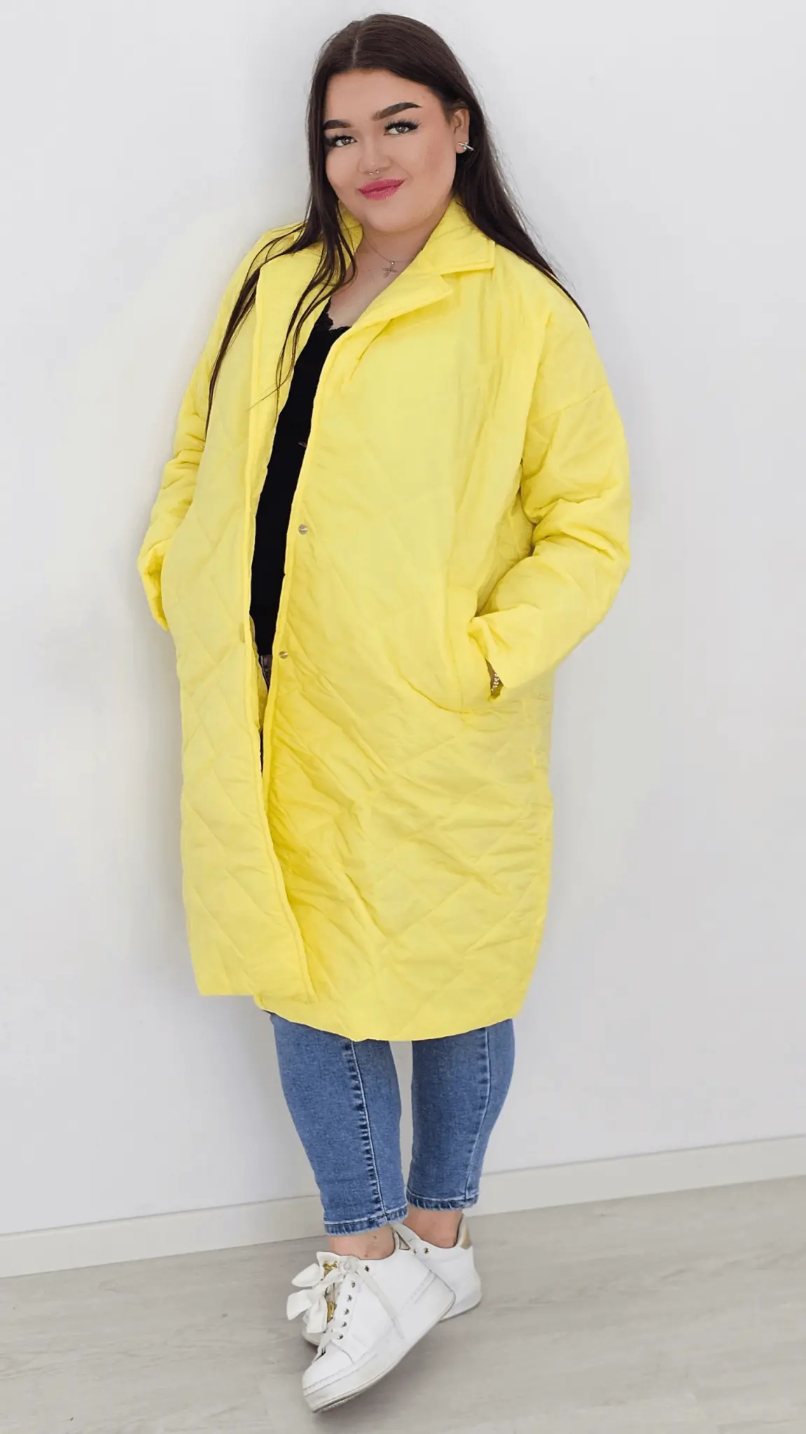 Kurtka pikowana przejściowa bez kaptura - żółta Stylowa XL