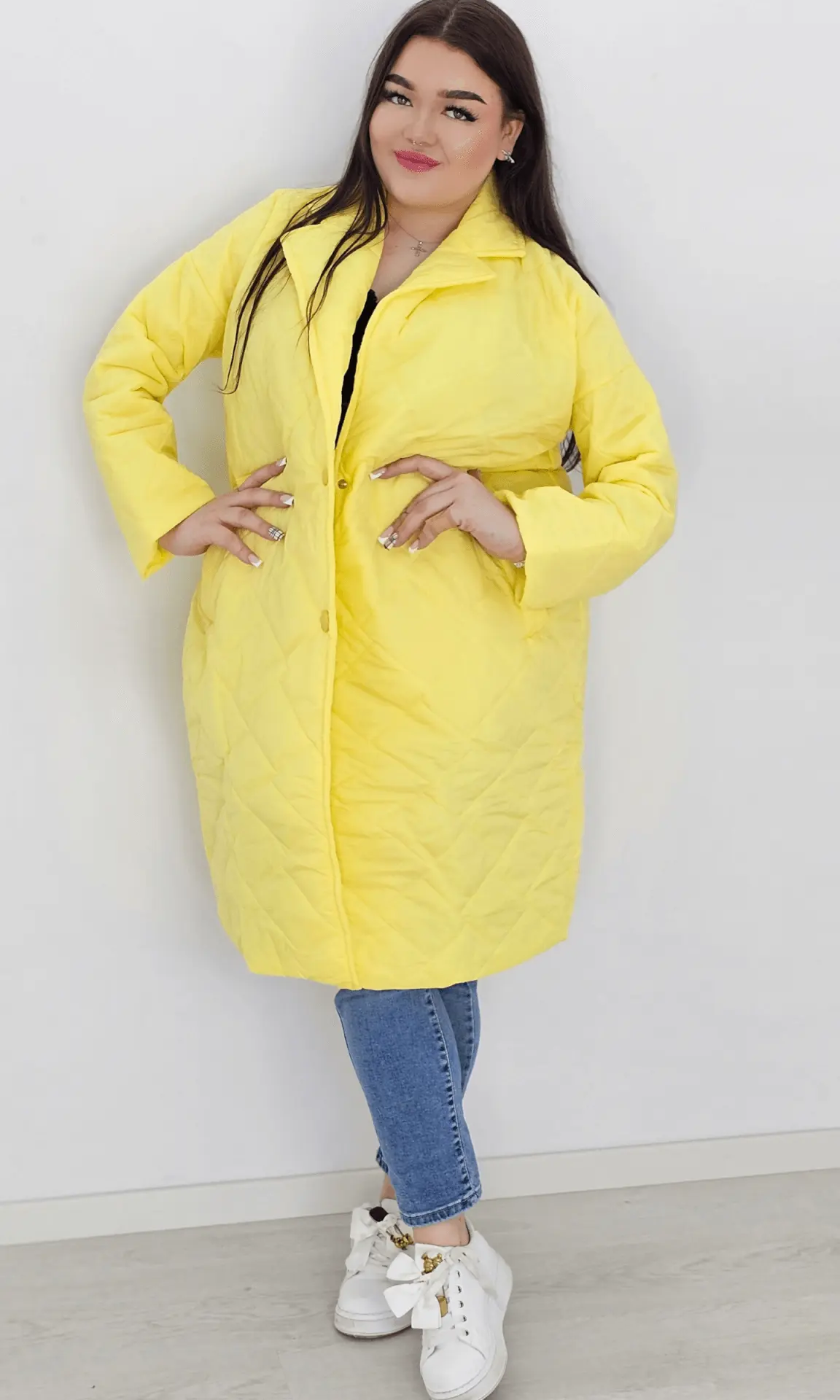 Kurtka pikowana przejściowa bez kaptura - żółta Stylowa XL