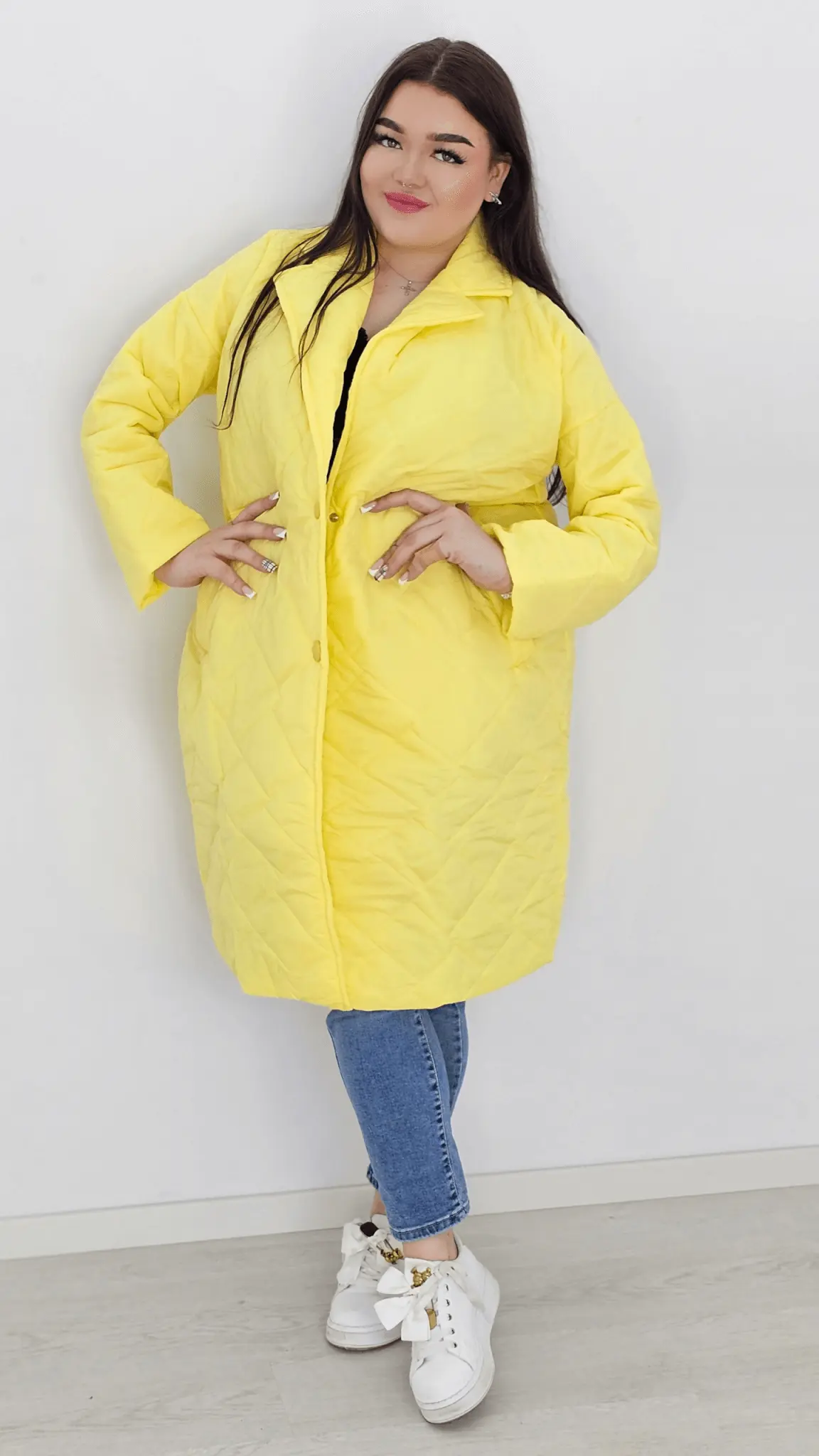 Kurtka pikowana przejściowa bez kaptura - żółta Stylowa XL