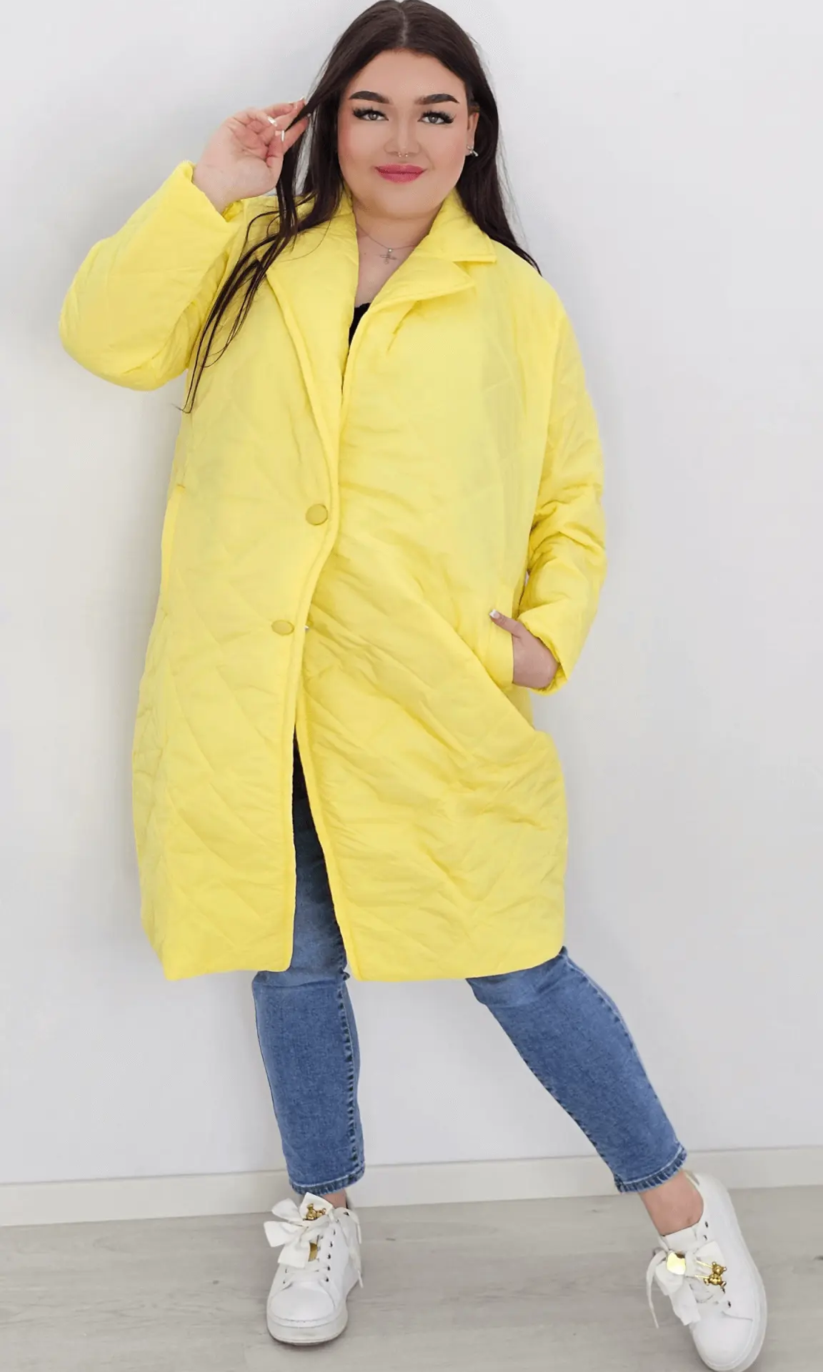 Kurtka pikowana przejściowa bez kaptura - żółta Stylowa XL