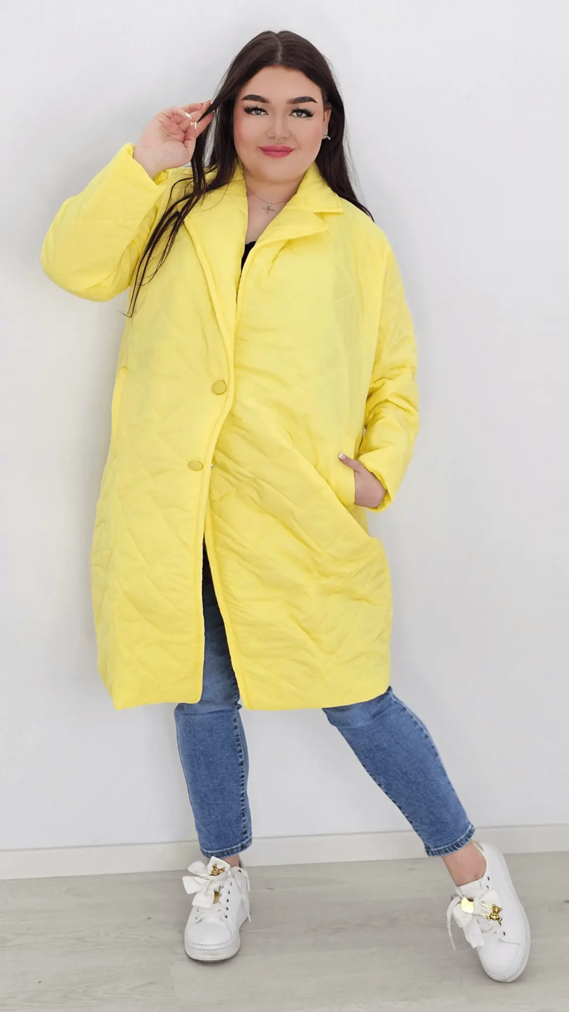 Kurtka pikowana przejściowa bez kaptura - żółta Stylowa XL