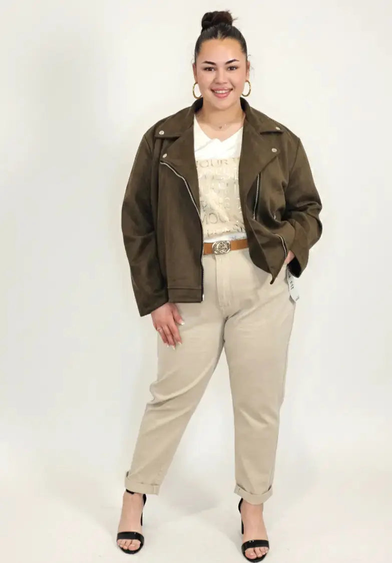 Kurtka plus size z eko-zamszu na zamek z kieszeniami Stylowa XL