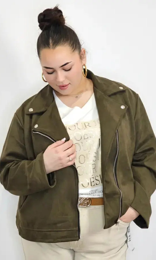 Kurtka plus size z eko-zamszu na zamek z kieszeniami Stylowa XL