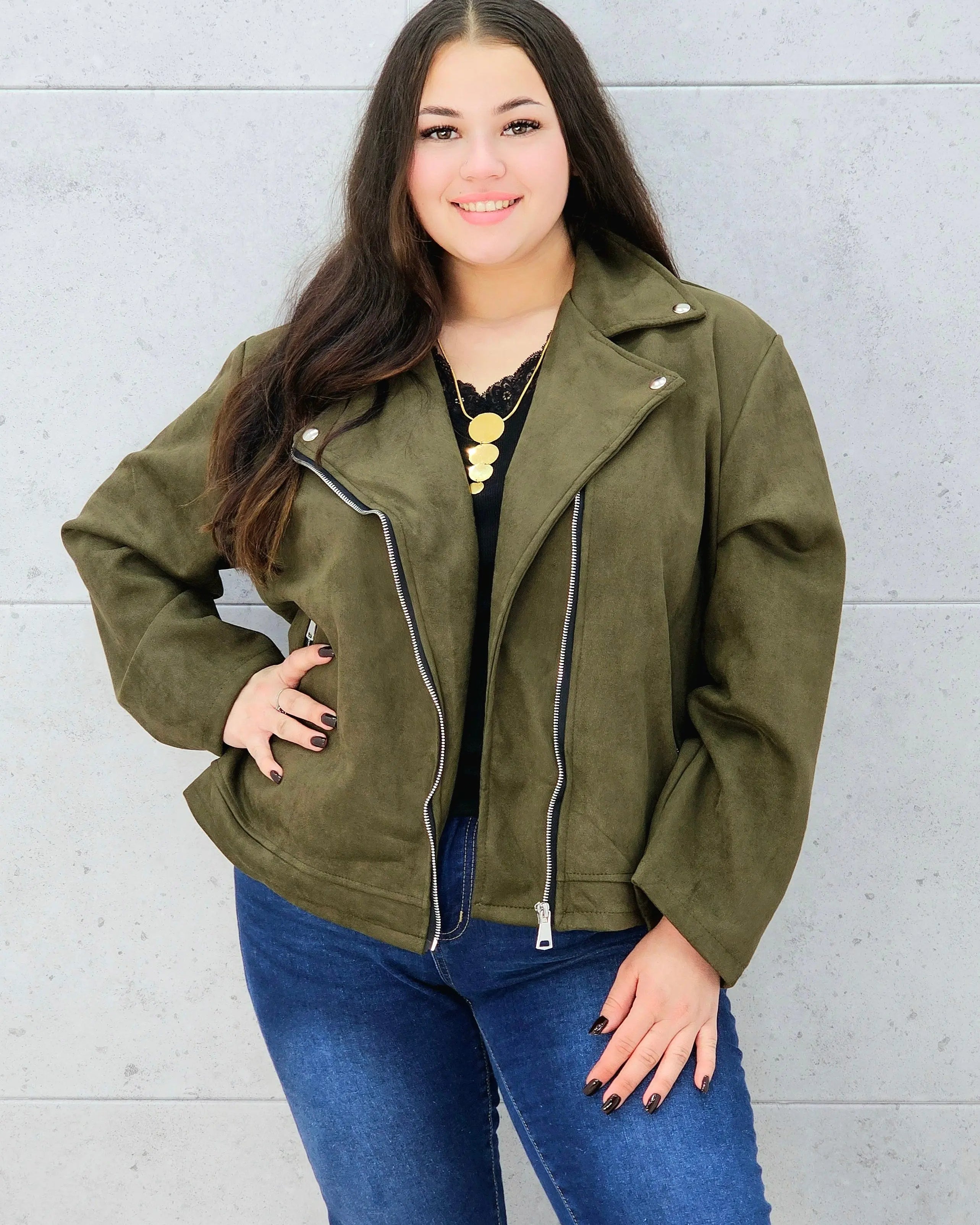 Kurtka ramoneska zamszowa khaki Stylowa XL