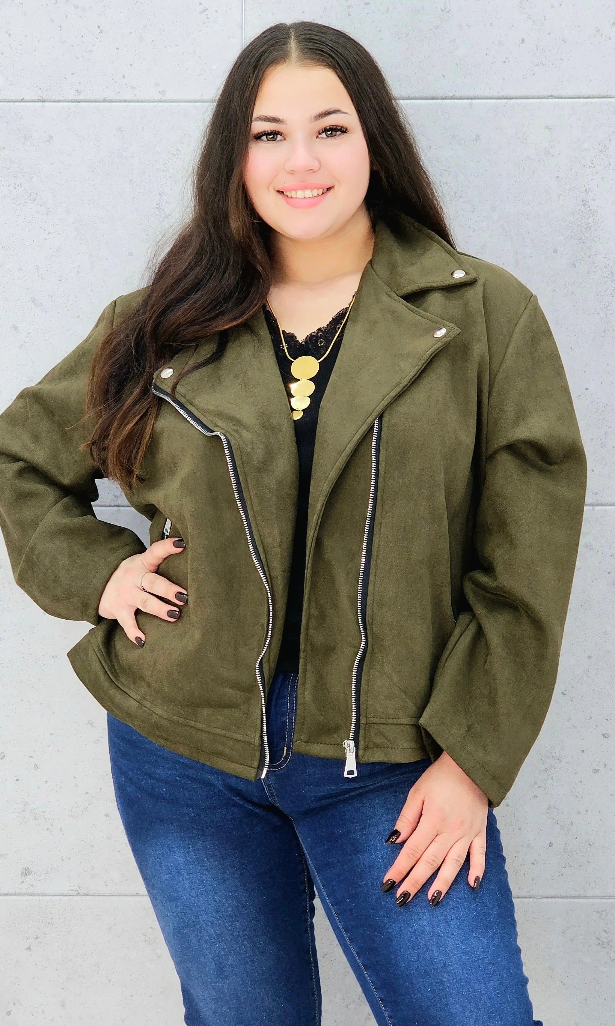 Kurtka ramoneska zamszowa khaki Stylowa XL