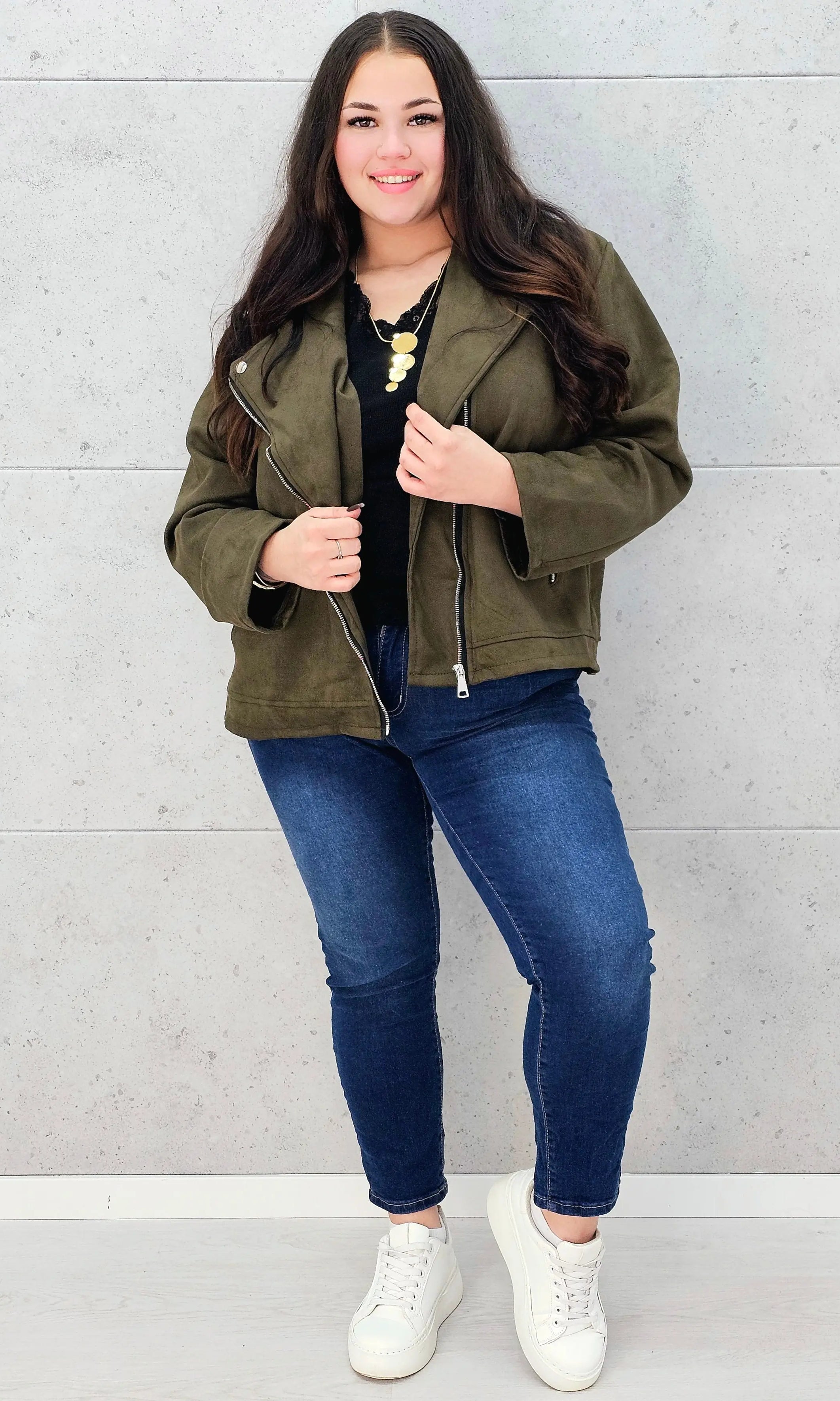 Kurtka ramoneska zamszowa khaki Stylowa XL