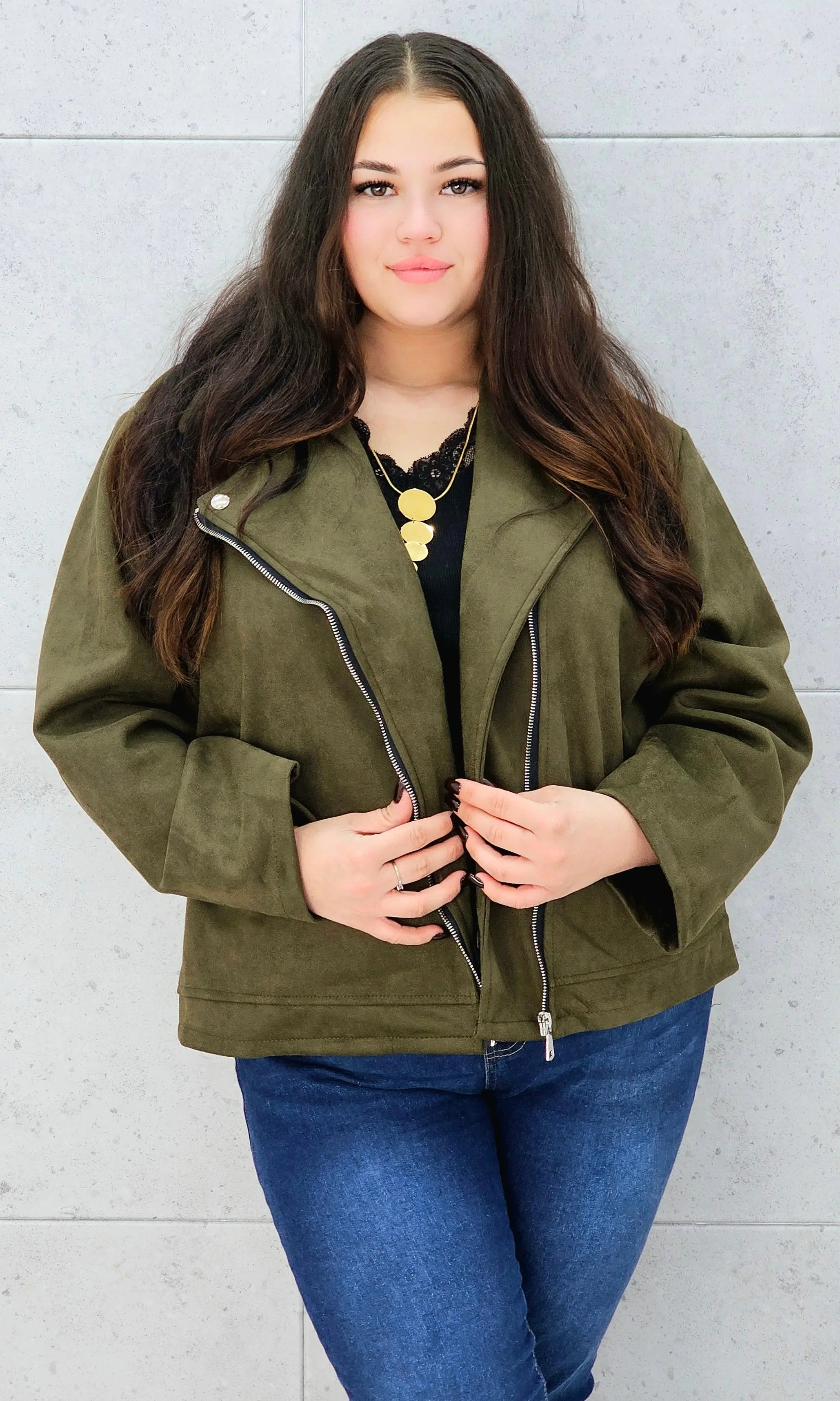 Kurtka ramoneska zamszowa khaki Stylowa XL