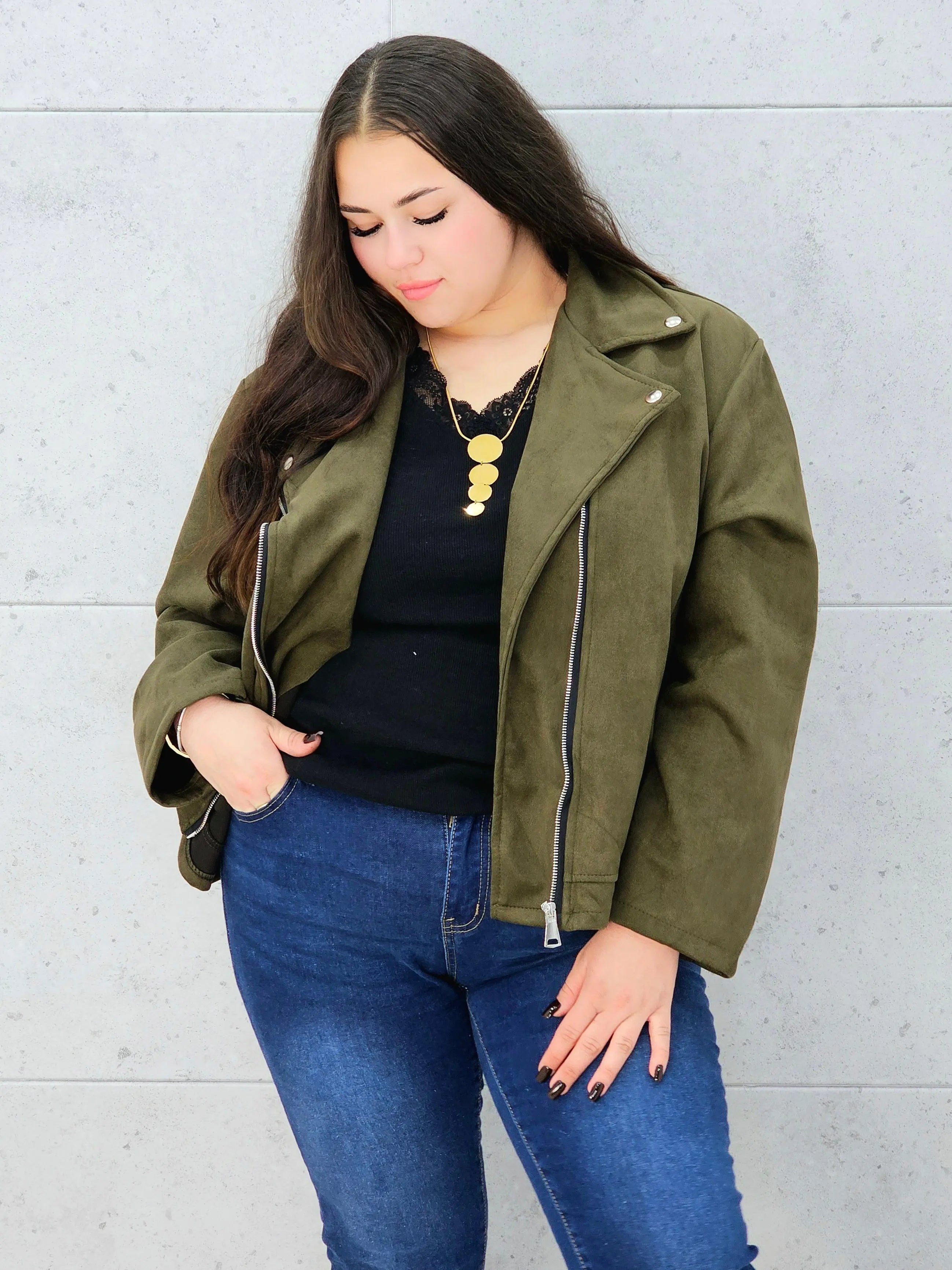 Kurtka ramoneska zamszowa khaki Stylowa XL