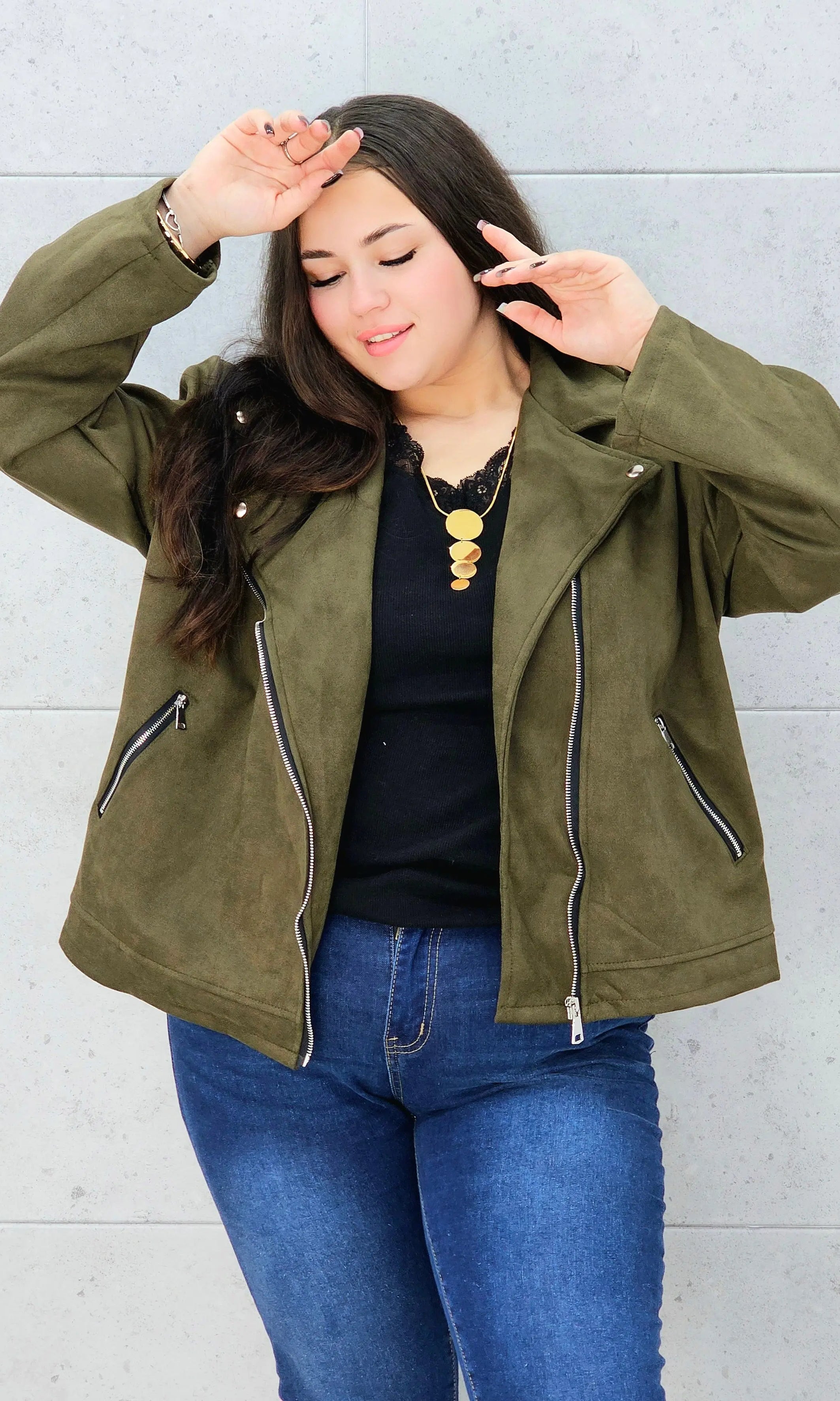 Kurtka ramoneska zamszowa khaki Stylowa XL