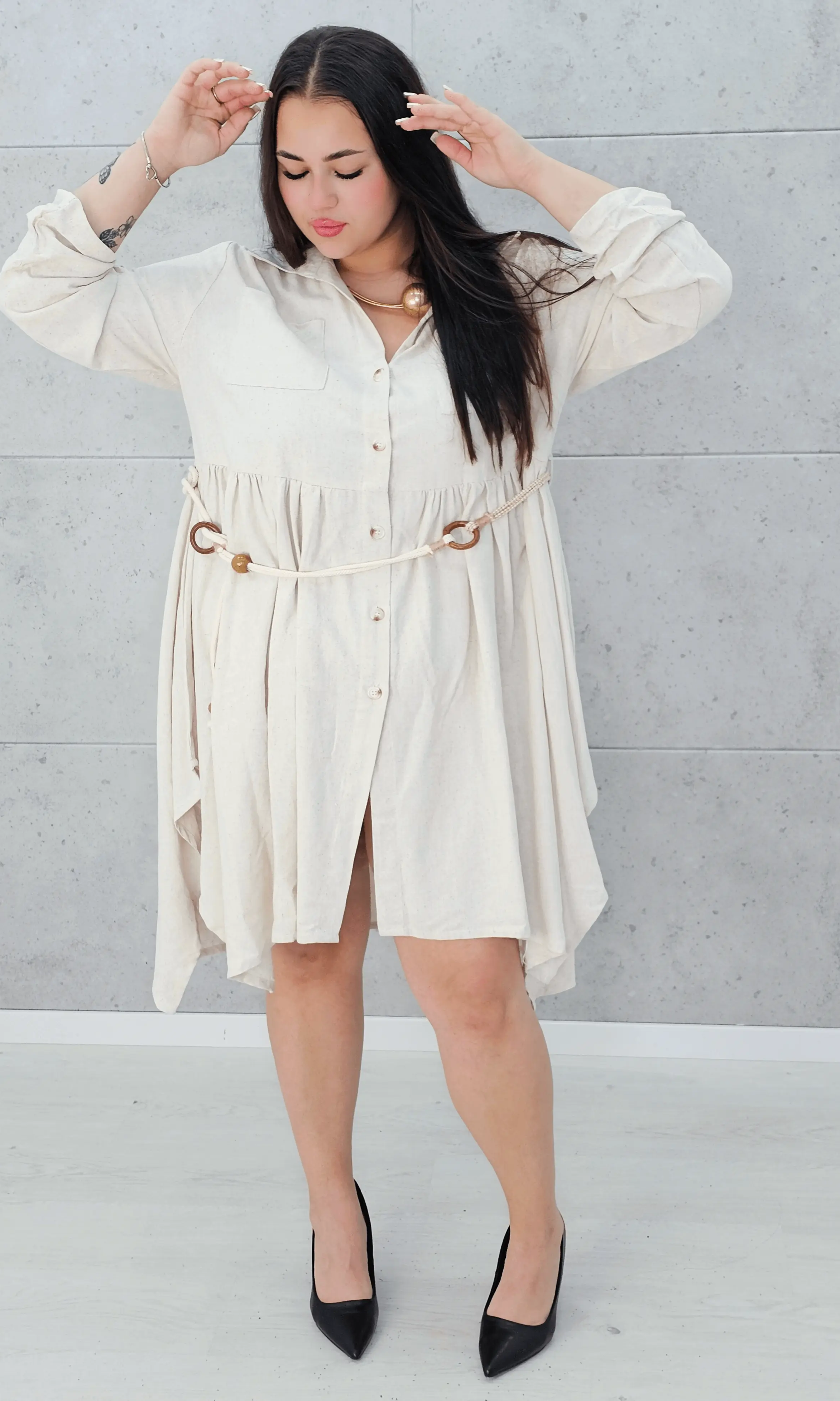 Lniana sukienka koszulowa Stylowa XL