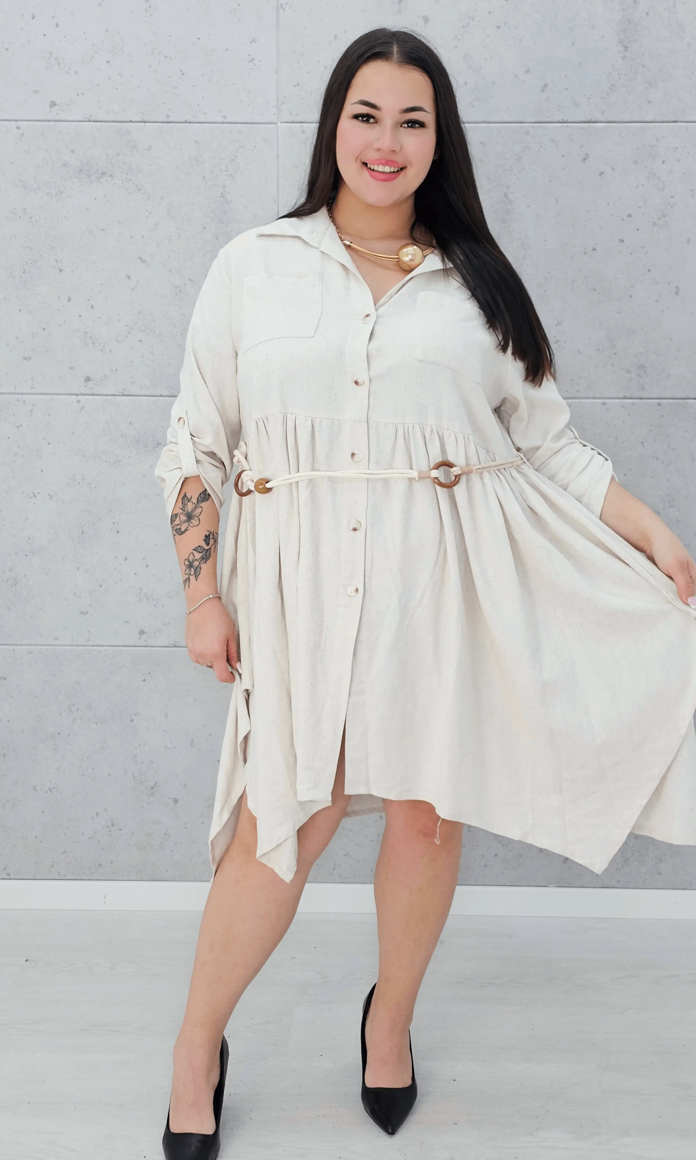 Lniana sukienka koszulowa Stylowa XL