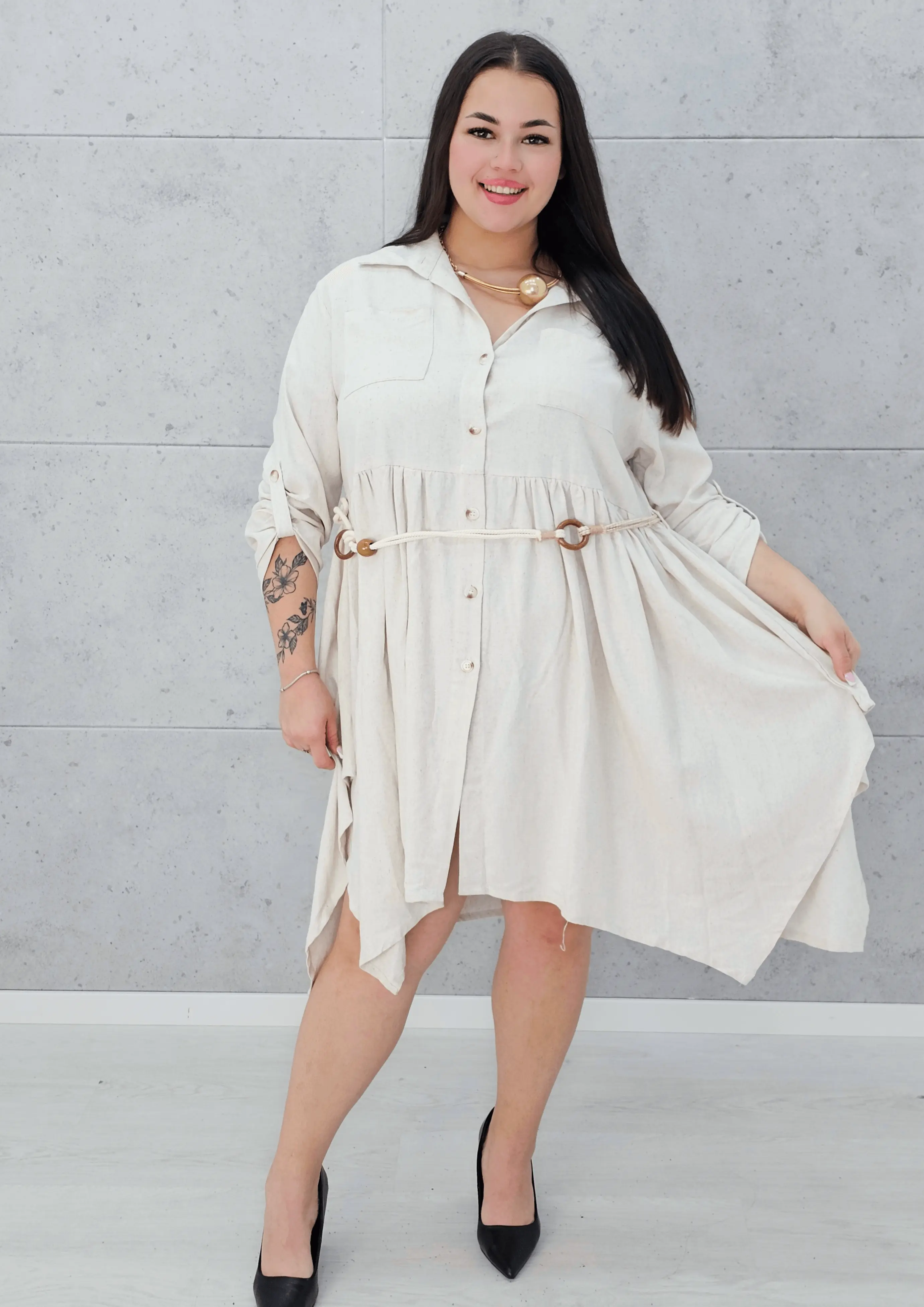 Lniana sukienka koszulowa Stylowa XL