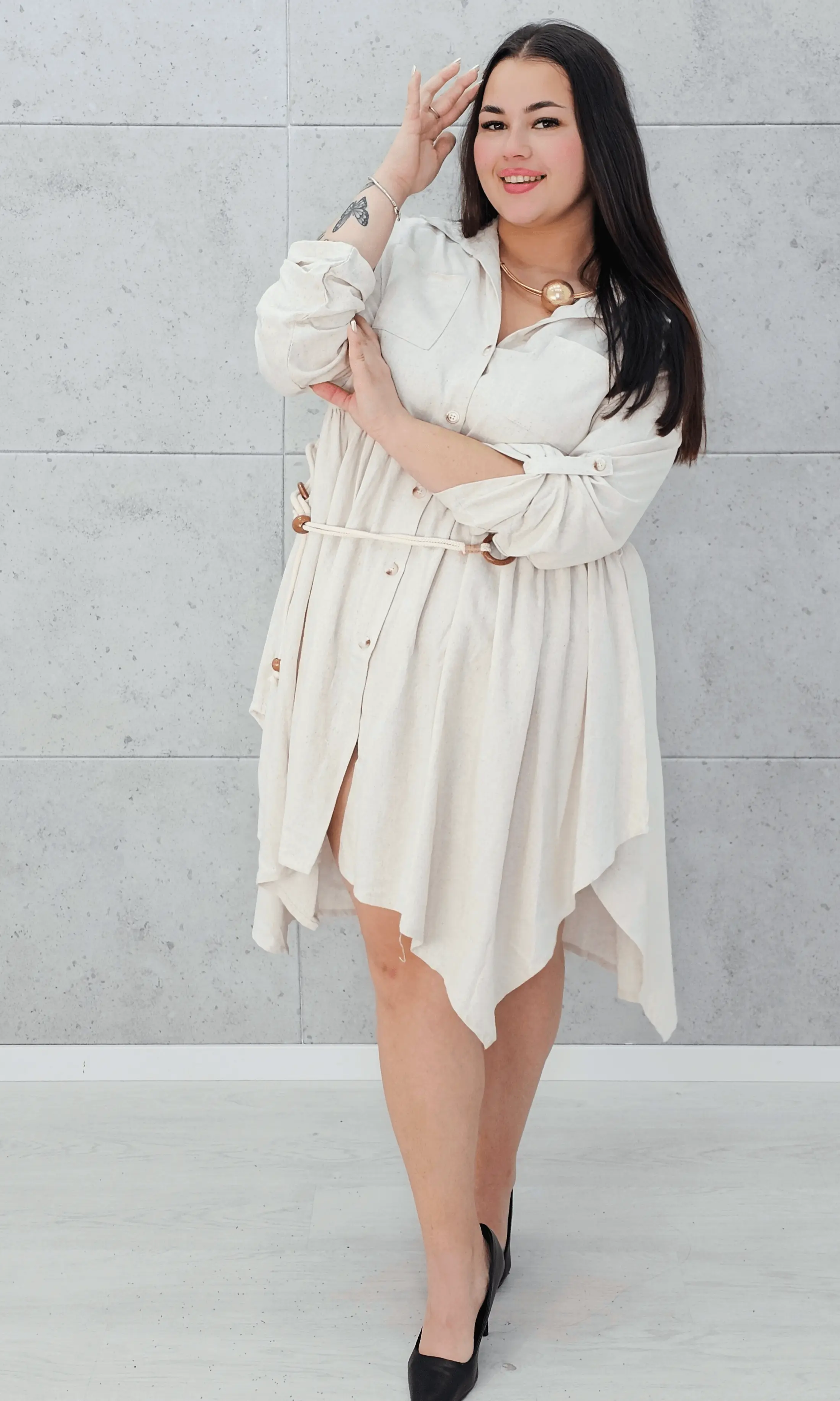 Lniana sukienka koszulowa Stylowa XL