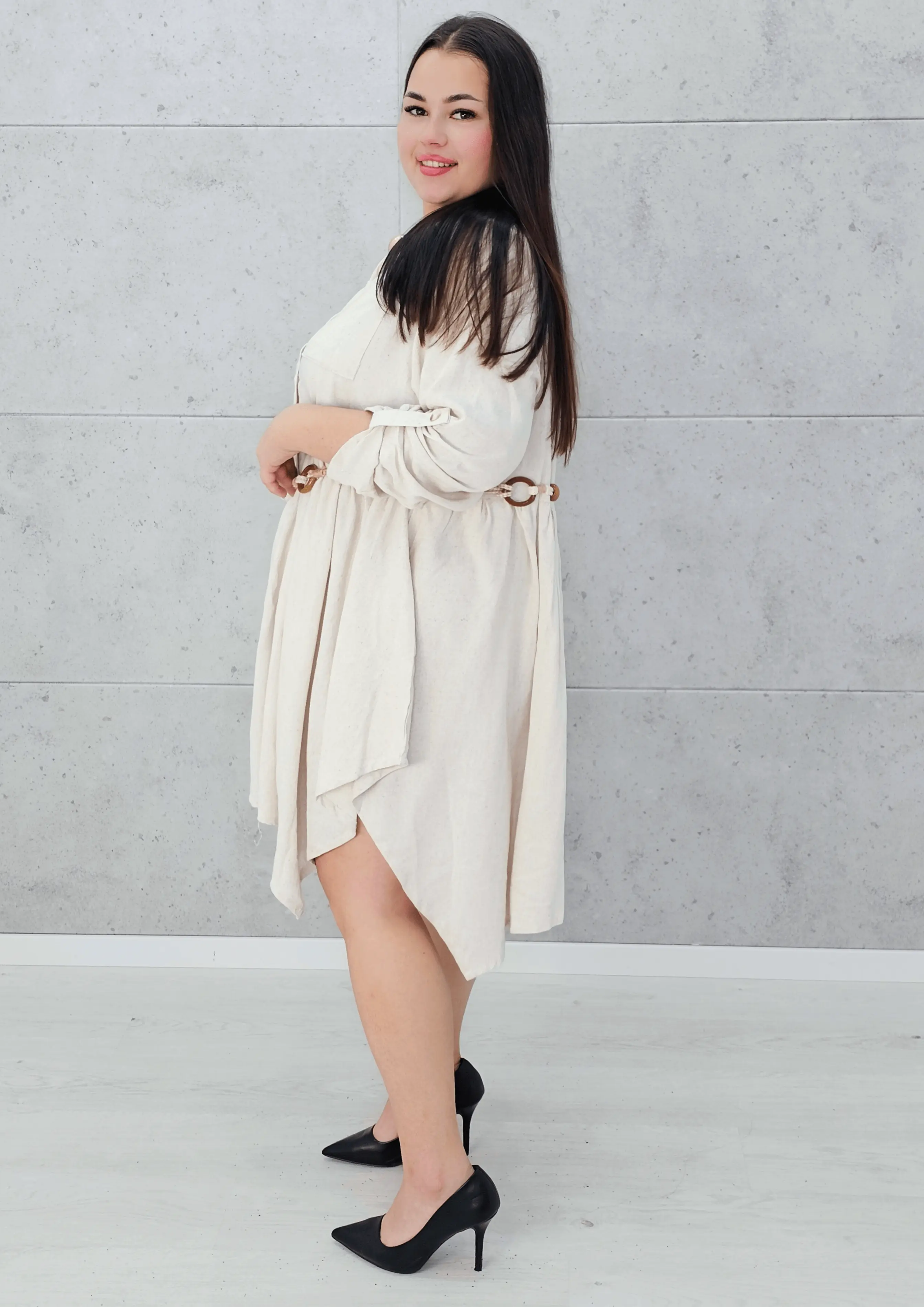 Lniana sukienka koszulowa Stylowa XL