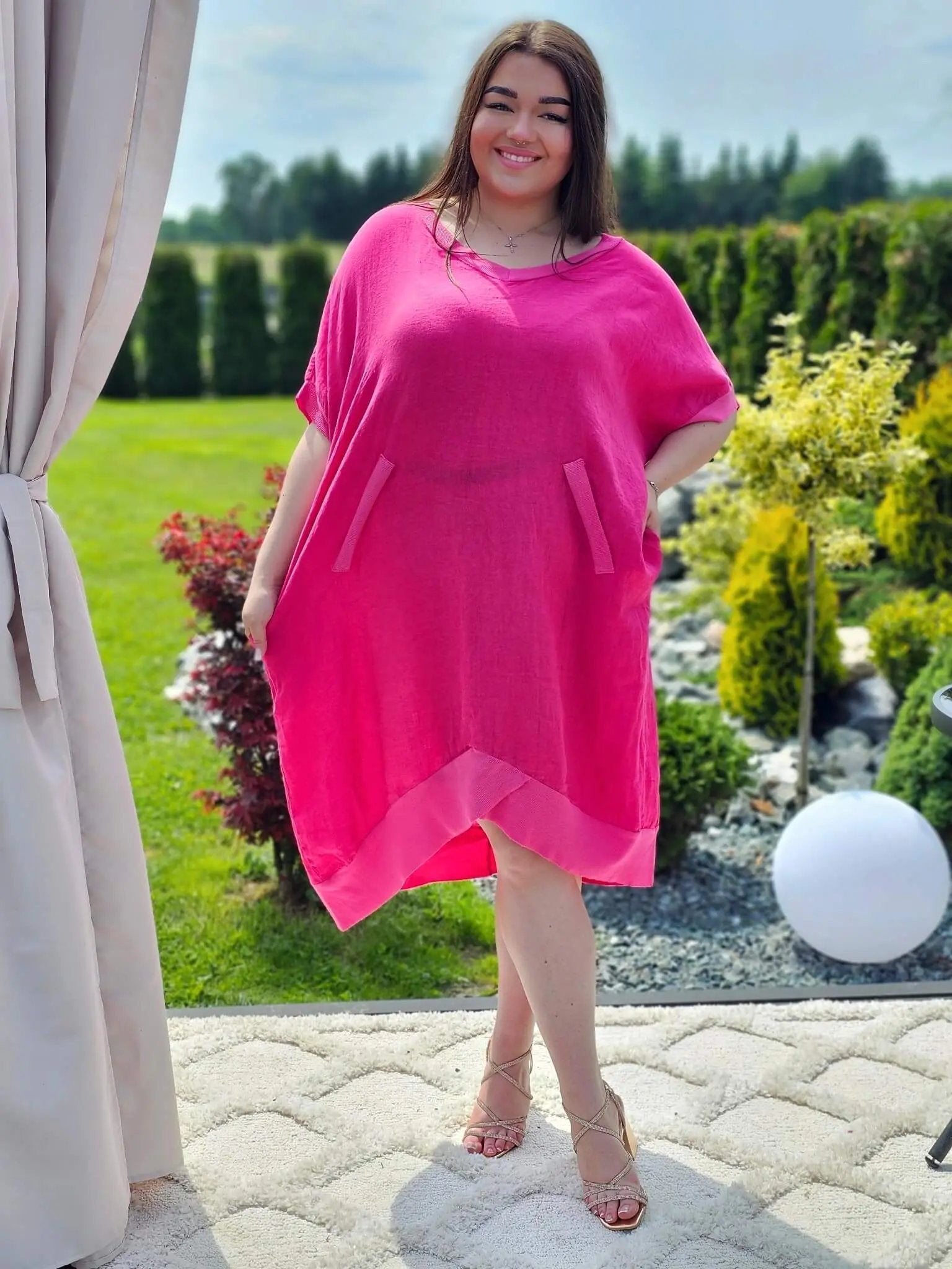 Lniana sukienka oversize z kieszeniami w kilku kolorach Stylowa XL