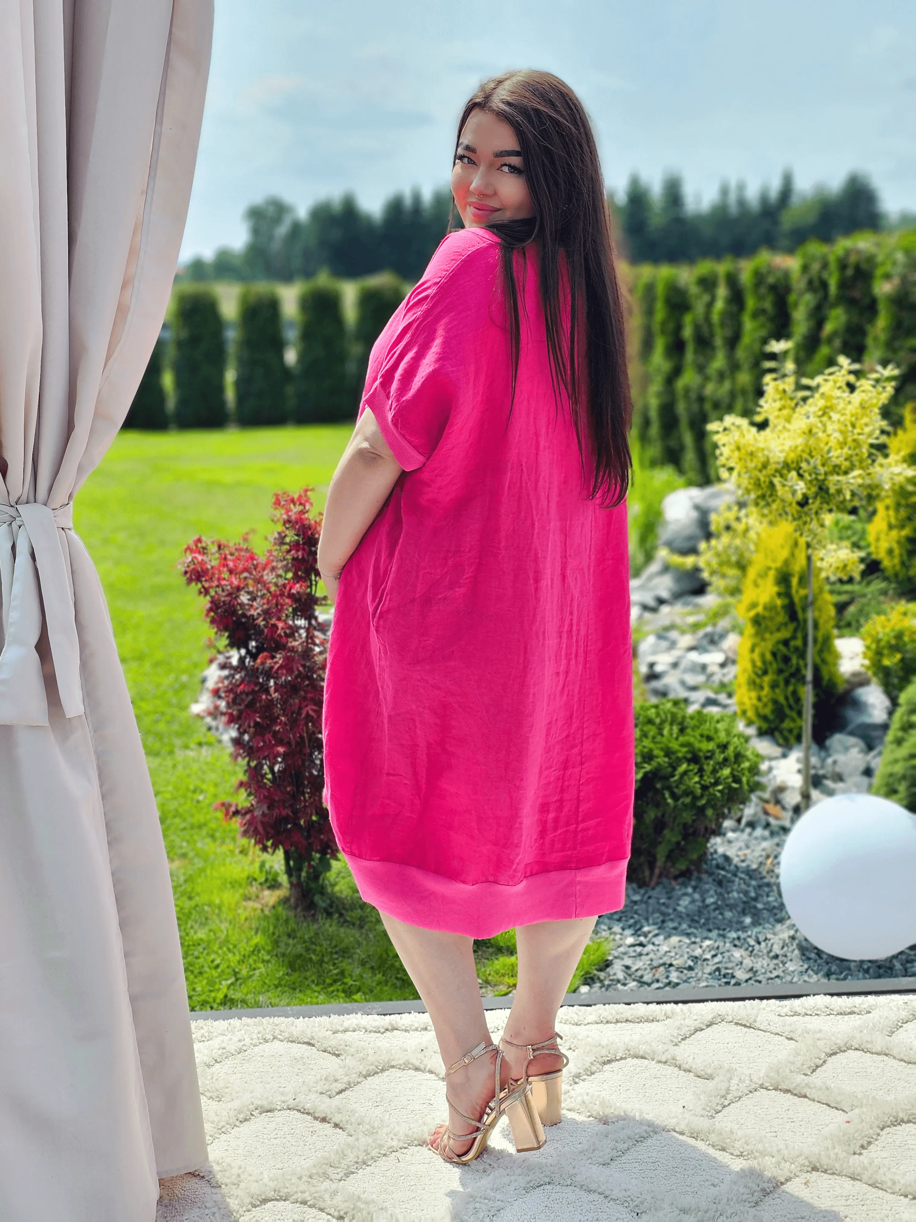 Lniana sukienka oversize z kieszeniami w kilku kolorach Stylowa XL