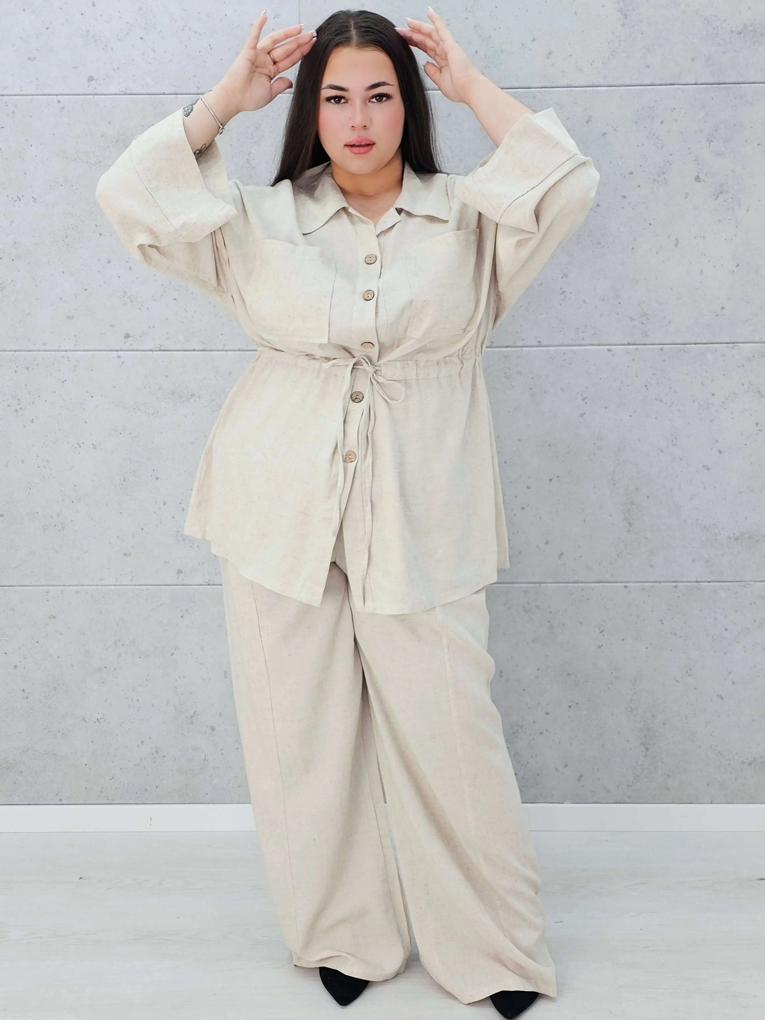 Lniany komplet z wiązaniem Stylowa XL