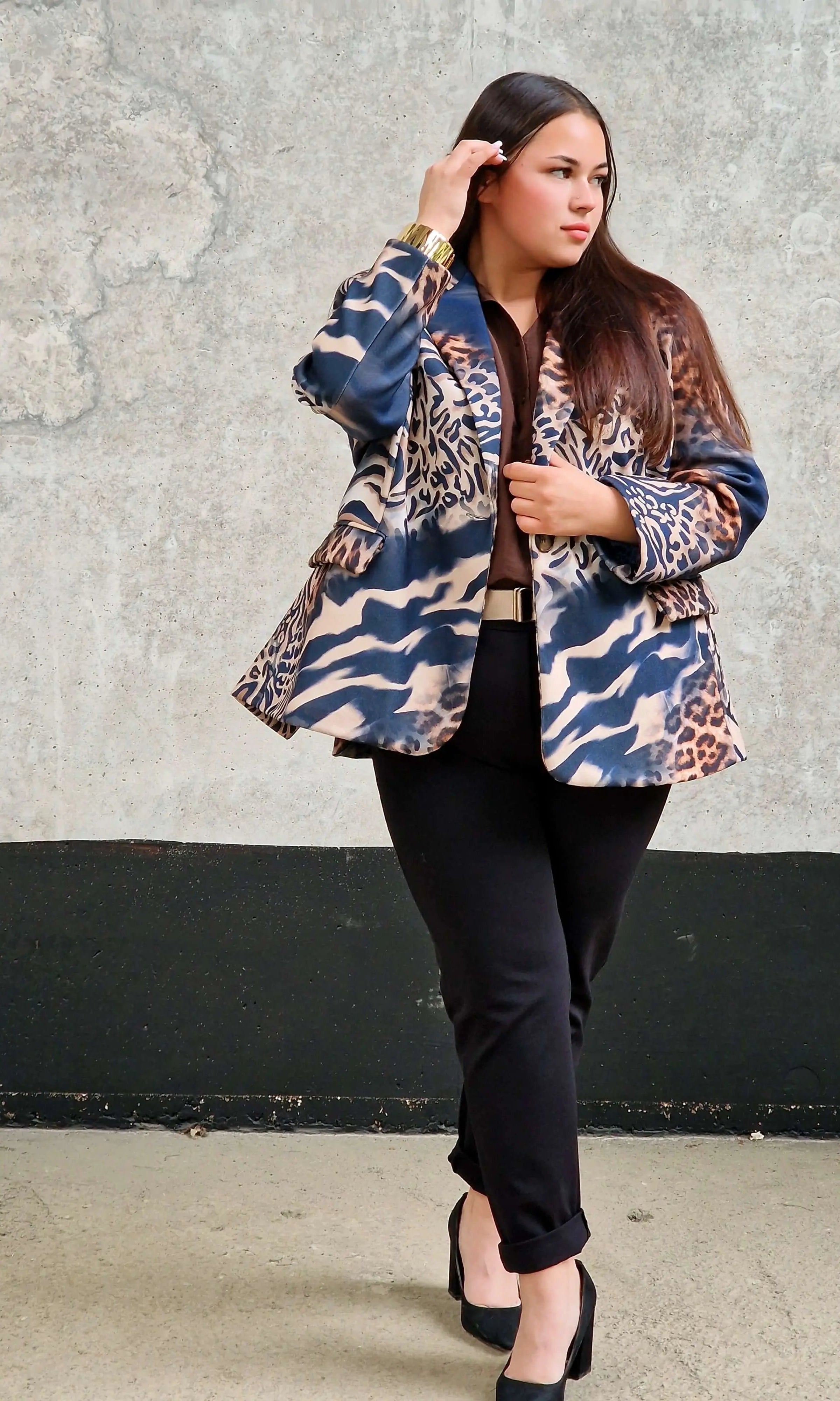 Marynarka damska w mieszany wzór zwierzęcy – unikalny design -GRANAT Stylowa XL