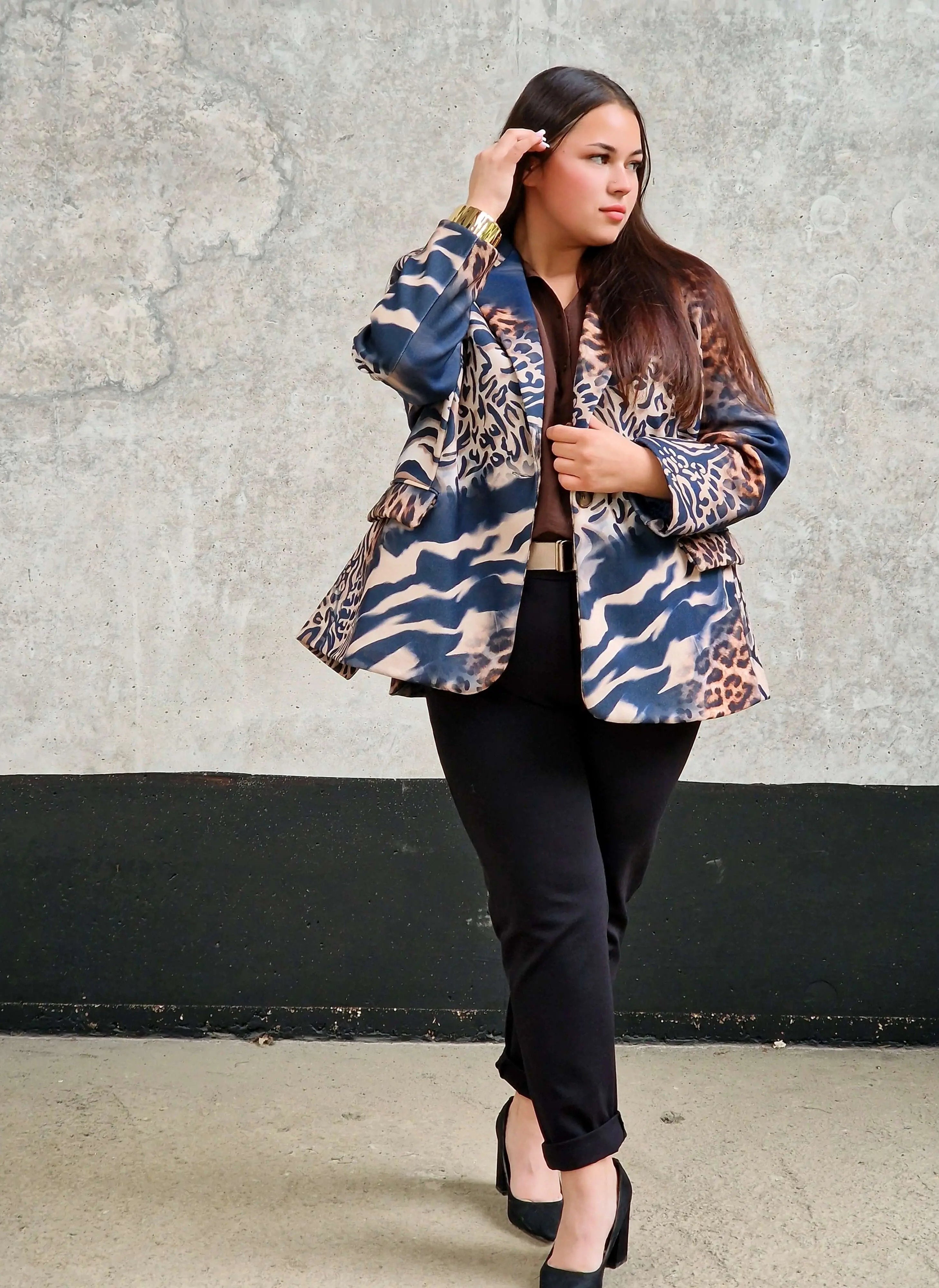 Marynarka damska w mieszany wzór zwierzęcy – unikalny design -GRANAT Stylowa XL