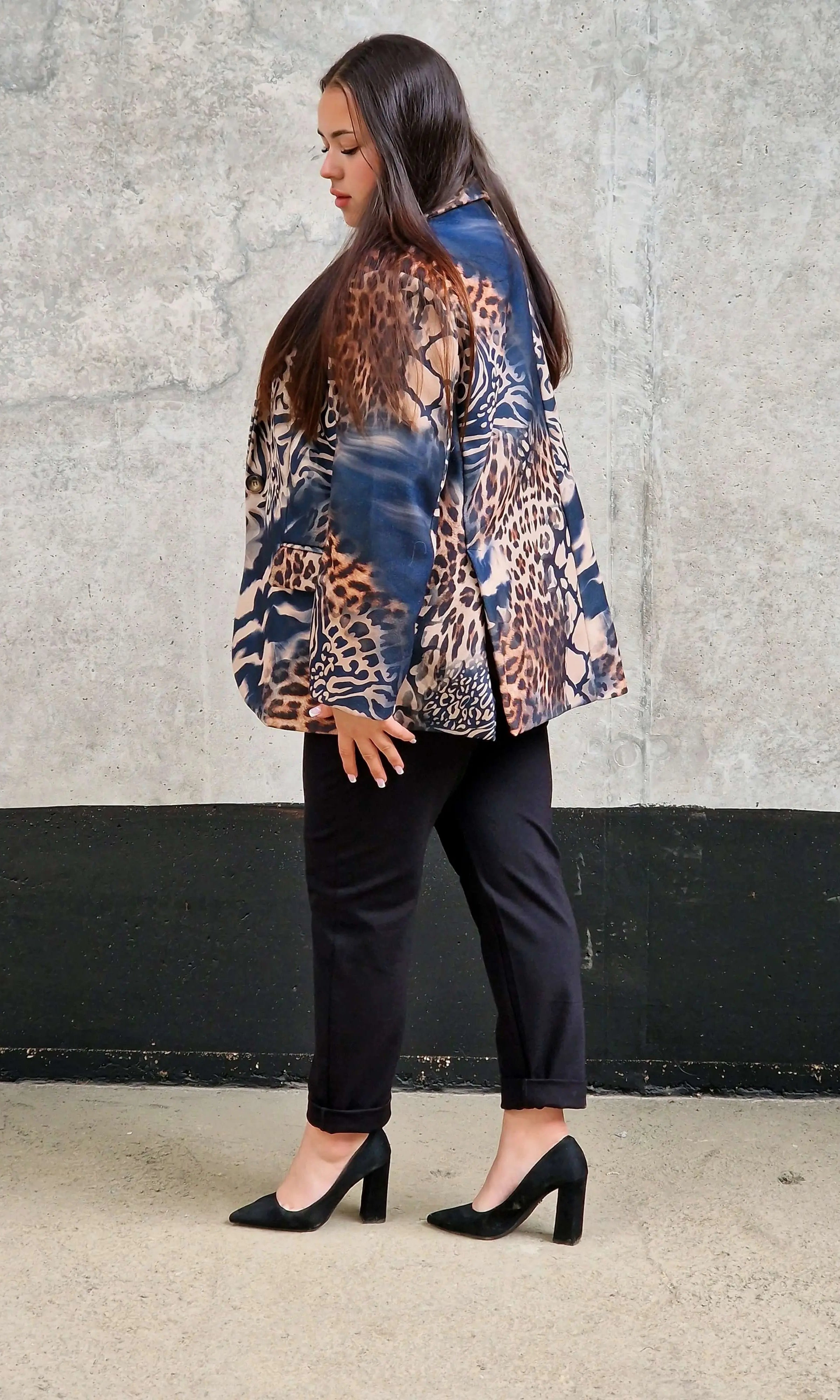 Marynarka damska w mieszany wzór zwierzęcy – unikalny design -GRANAT Stylowa XL