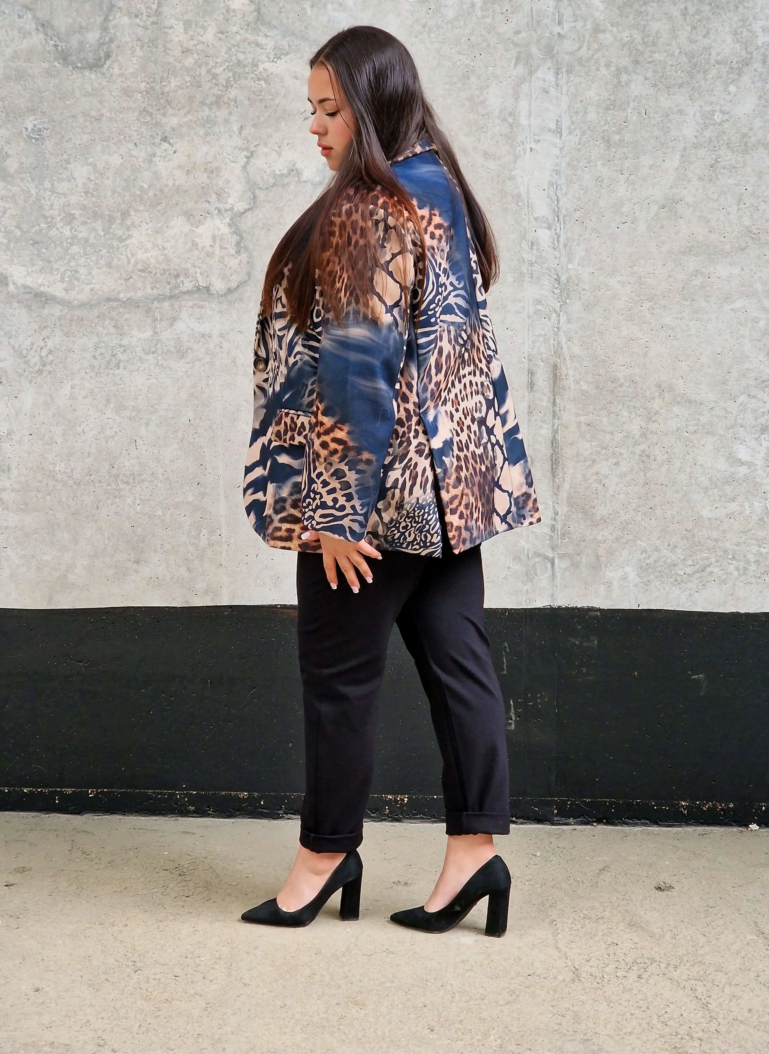 Marynarka damska w mieszany wzór zwierzęcy – unikalny design -GRANAT Stylowa XL