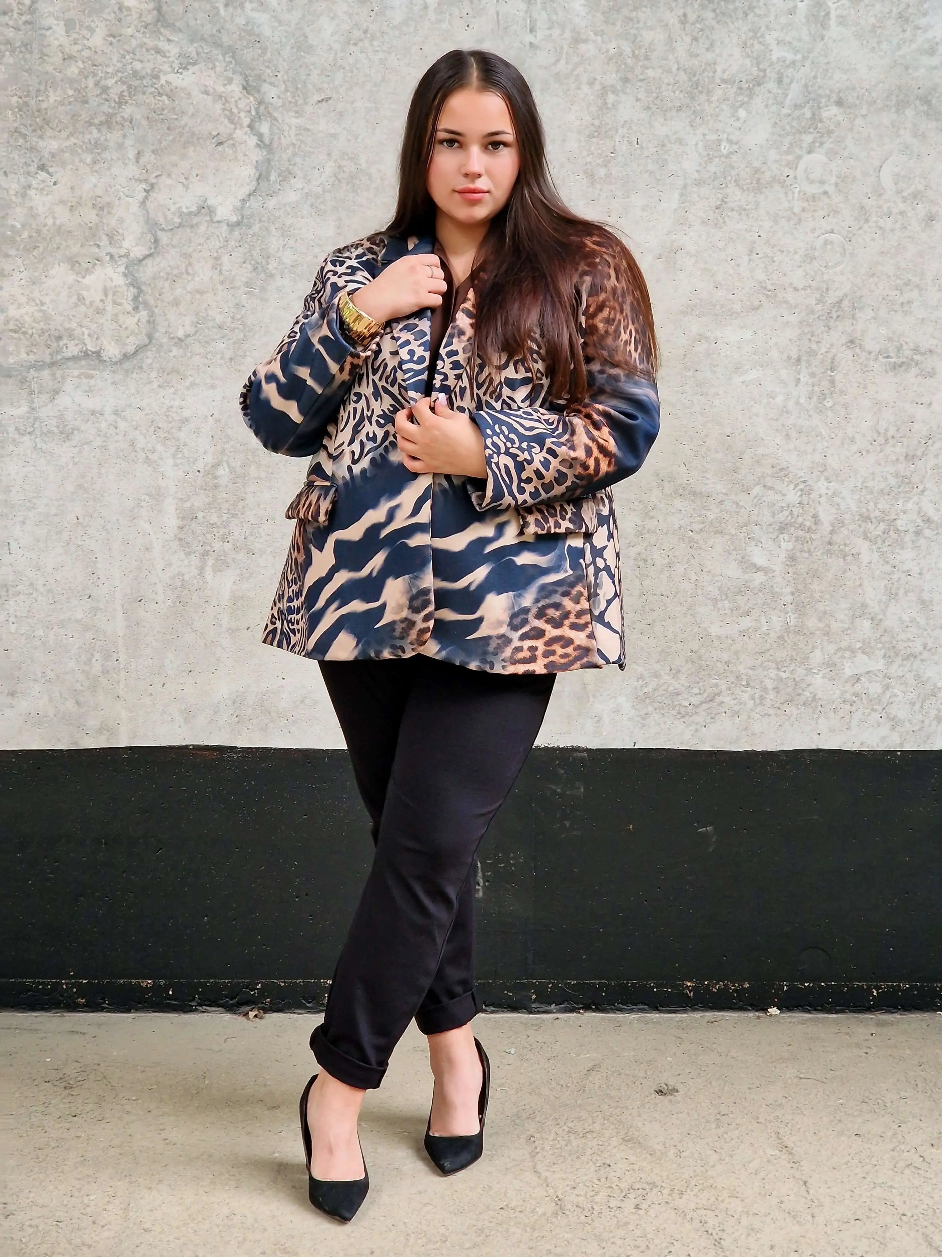 Marynarka damska w mieszany wzór zwierzęcy – unikalny design -GRANAT Stylowa XL