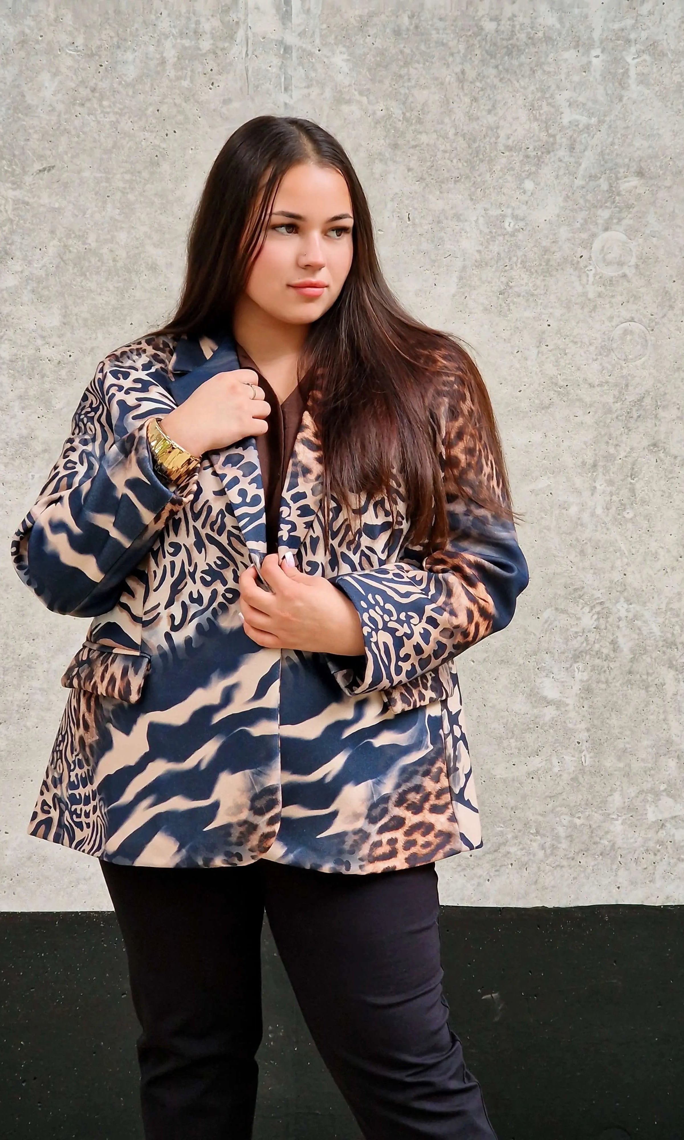 Marynarka damska w mieszany wzór zwierzęcy – unikalny design -GRANAT Stylowa XL