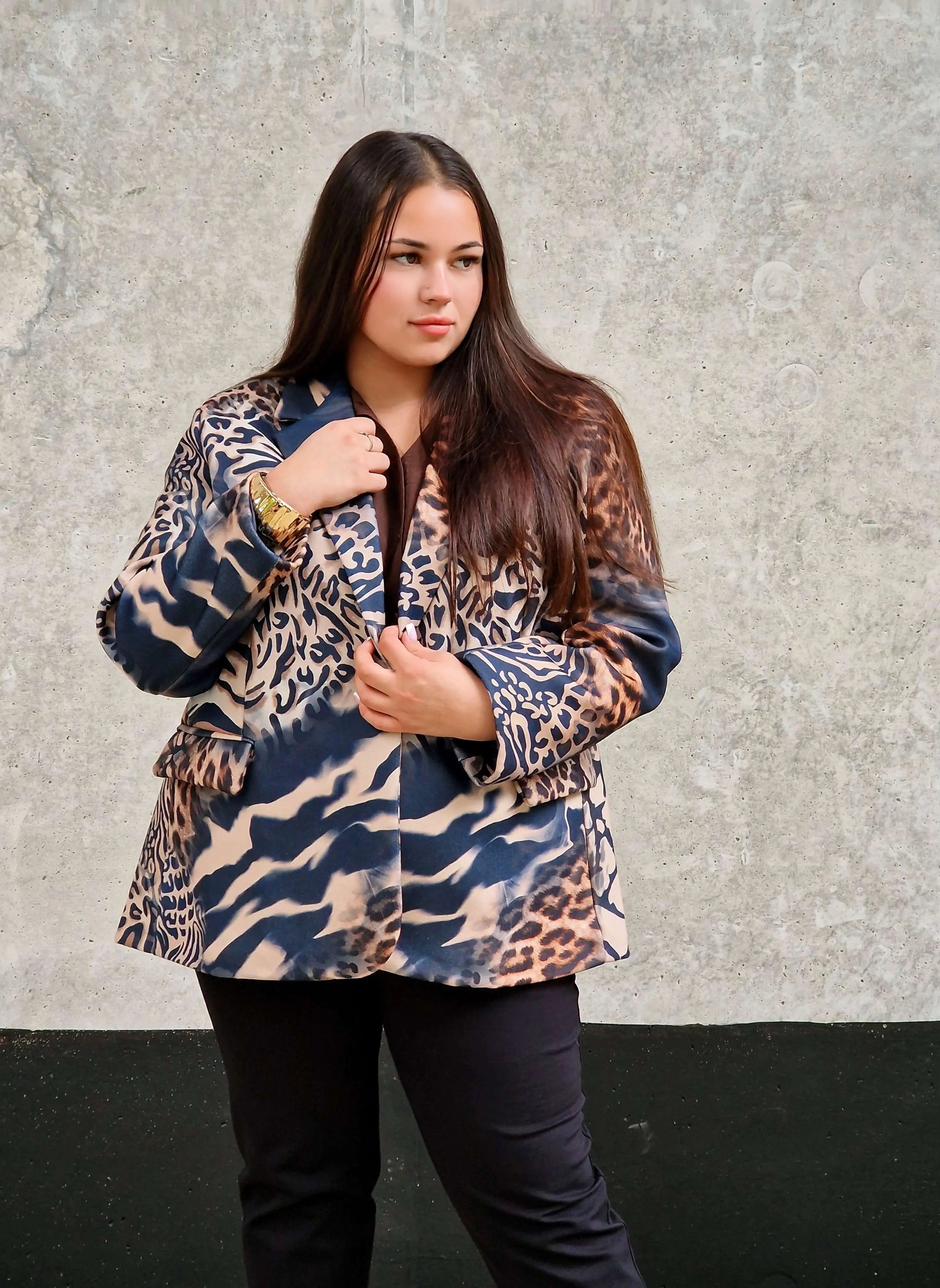 Marynarka damska w mieszany wzór zwierzęcy – unikalny design -GRANAT Stylowa XL