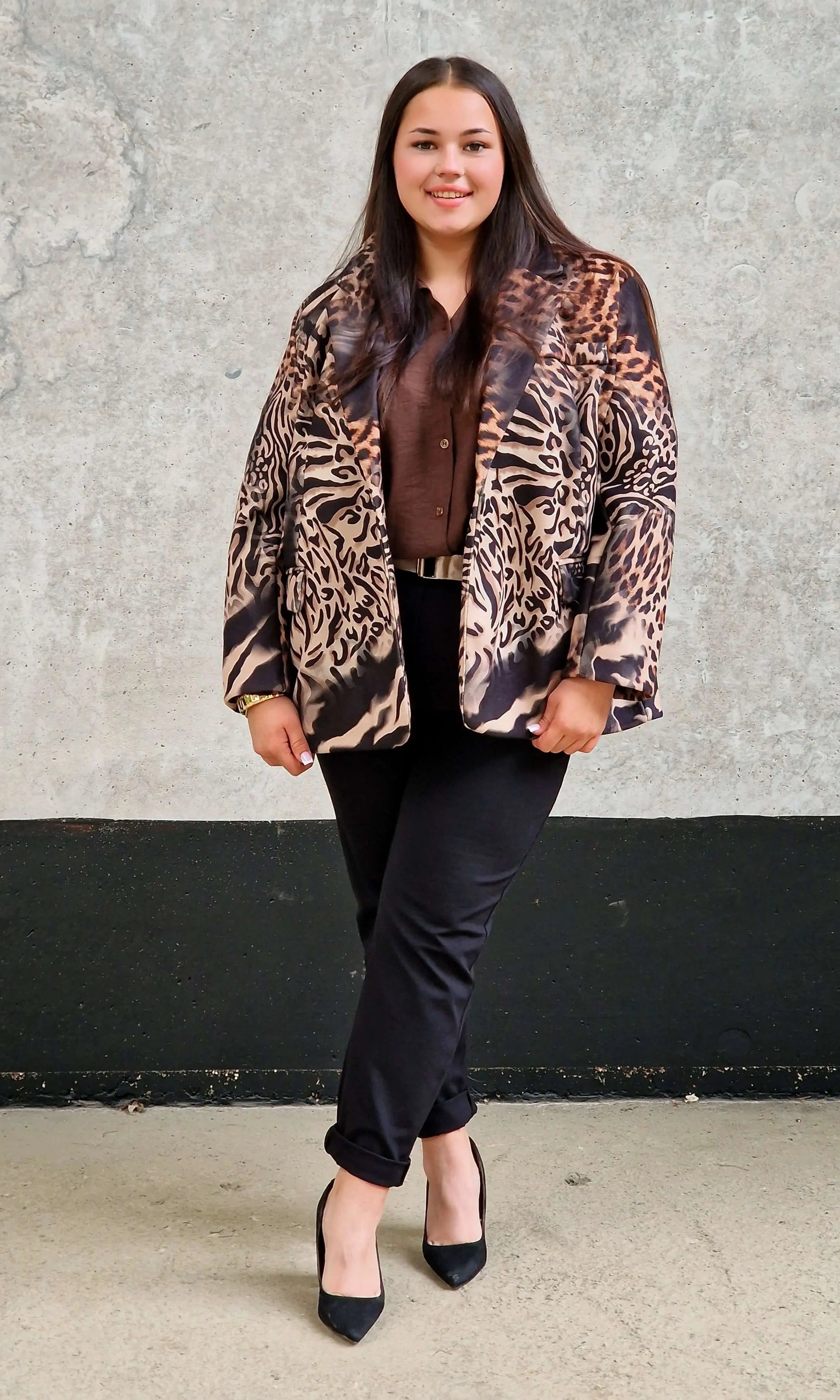 Marynarka damska w odważny wzór zwierzęcy Stylowa XL