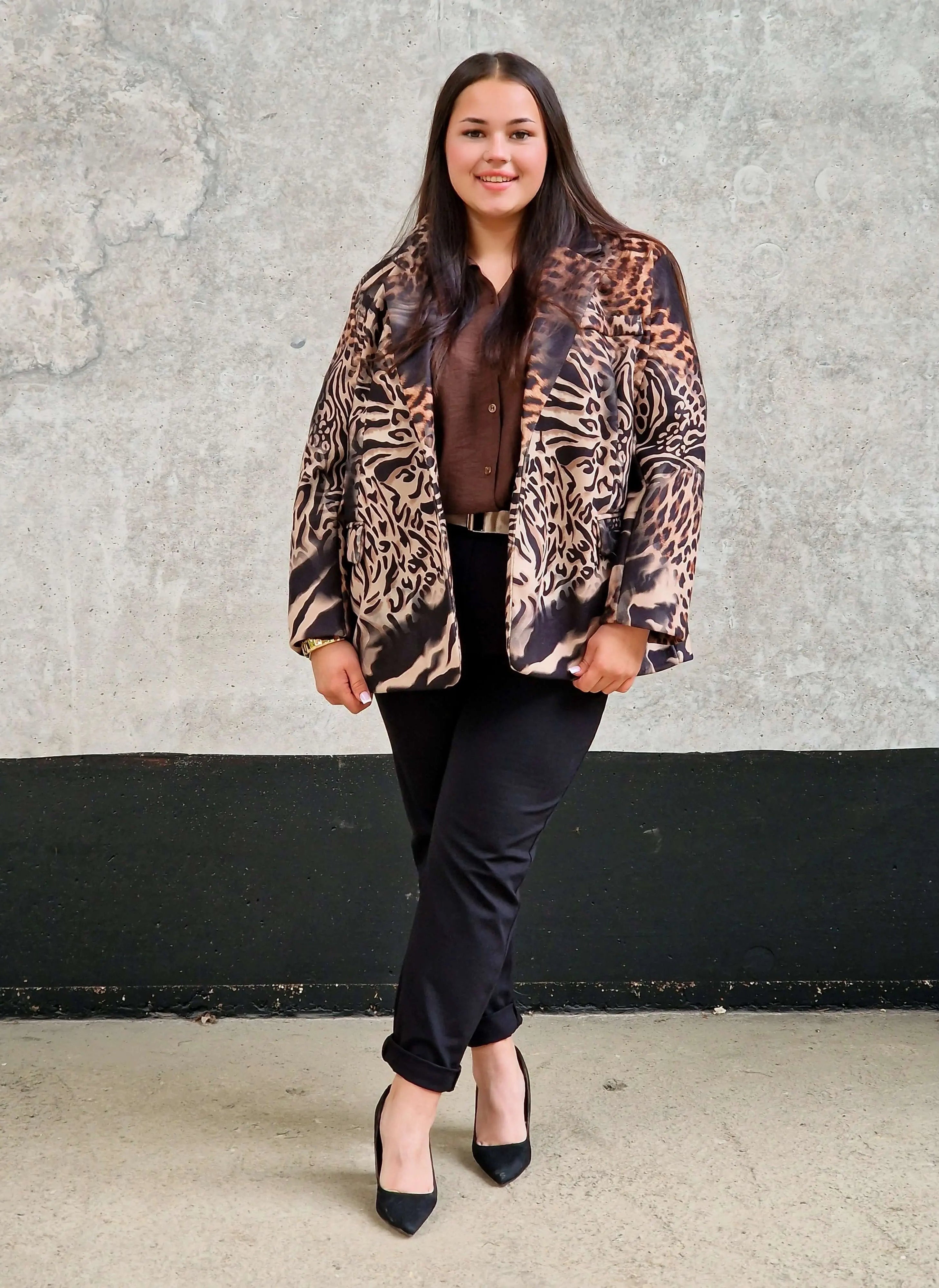 Marynarka damska w odważny wzór zwierzęcy Stylowa XL