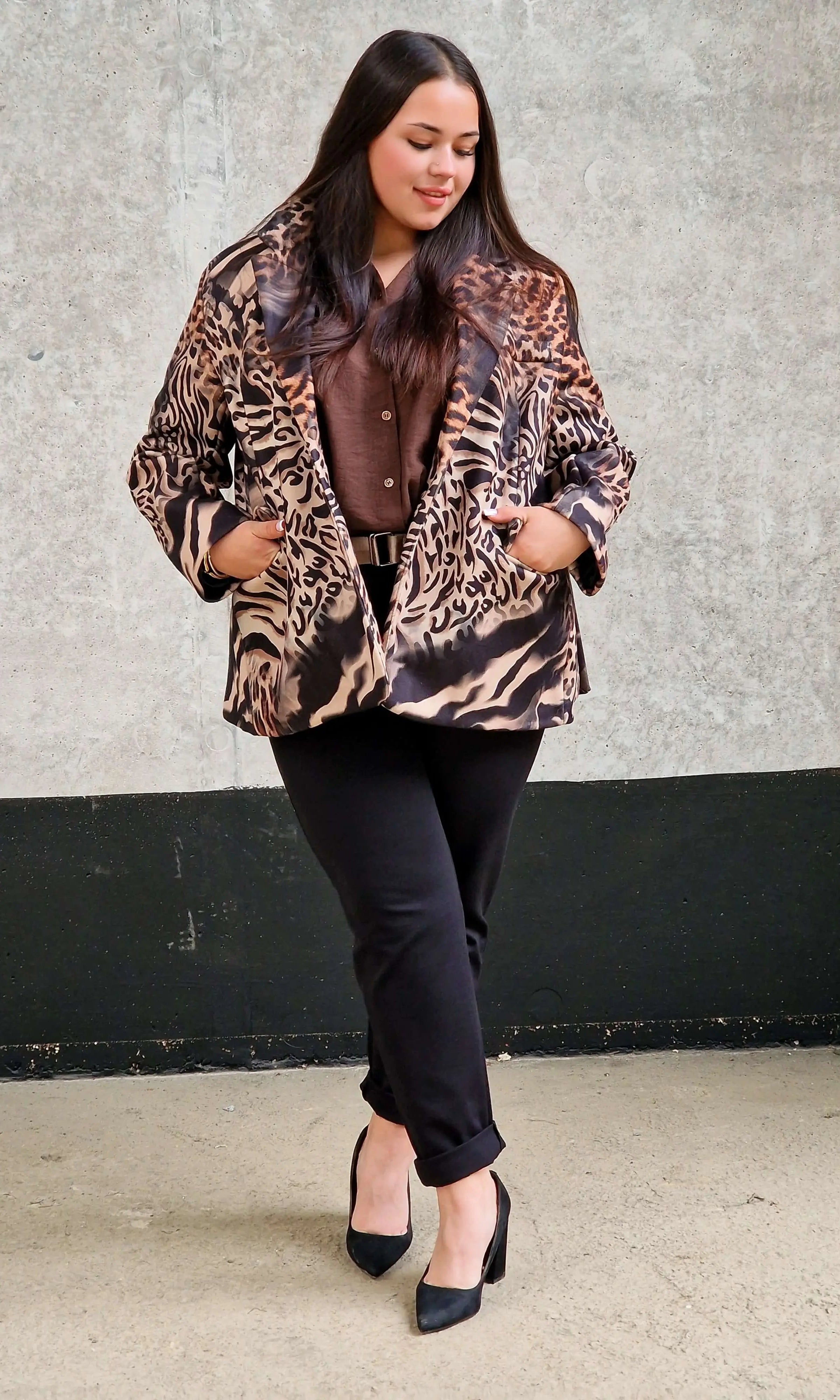 Marynarka damska w odważny wzór zwierzęcy Stylowa XL