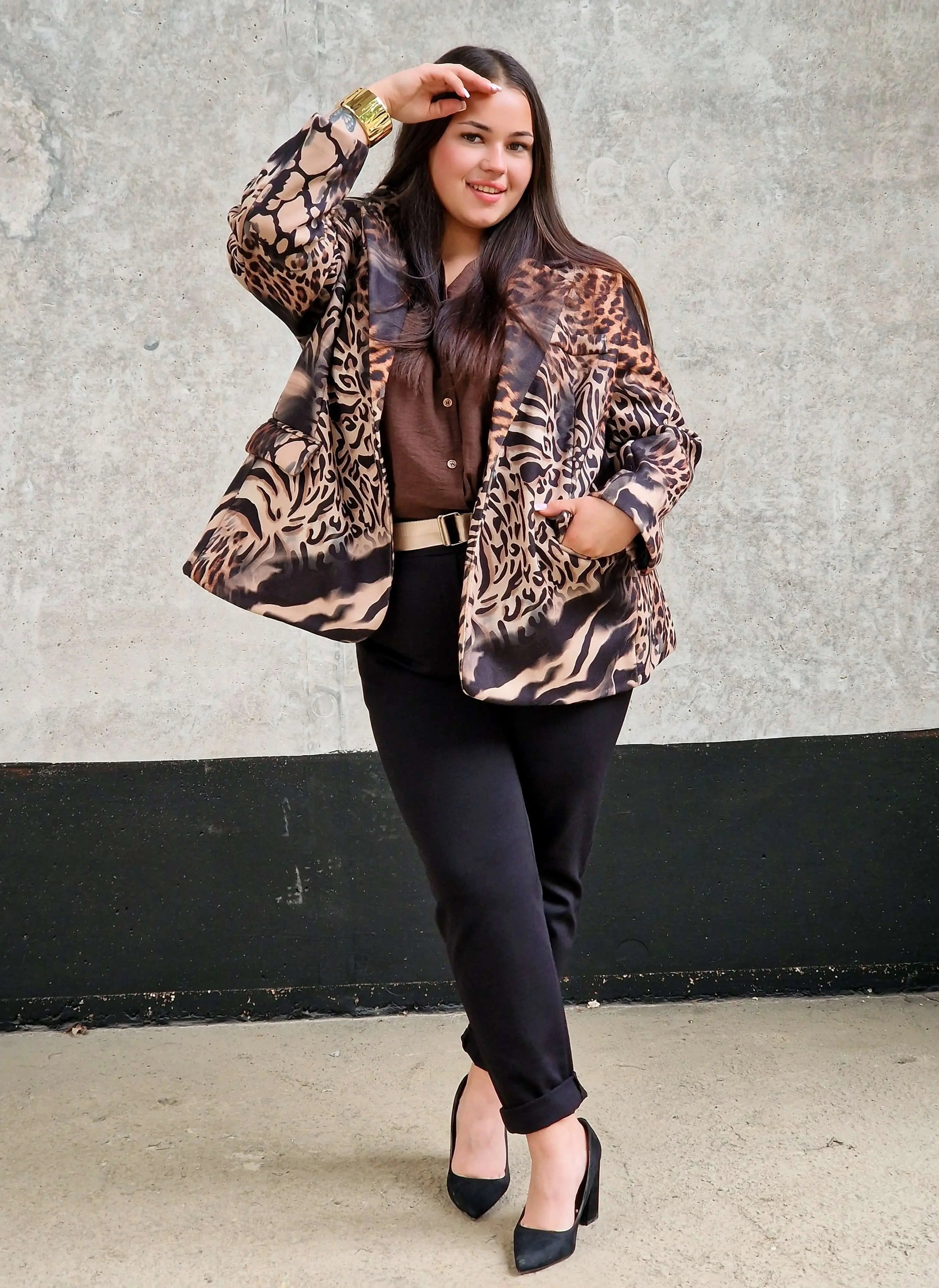 Marynarka damska w odważny wzór zwierzęcy Stylowa XL