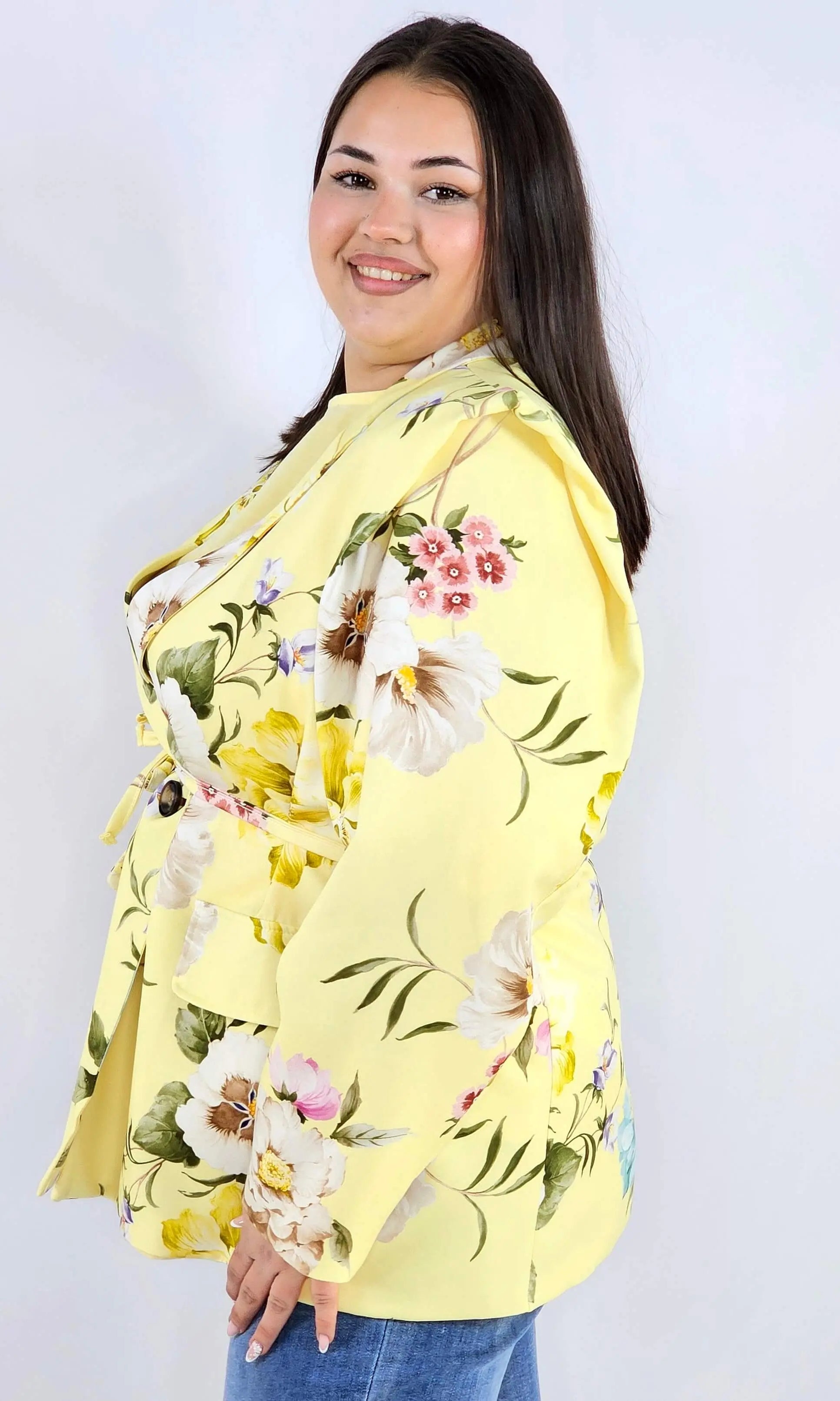 Marynarka plus size w kwiaty wiązana w talii elegancka XXL Stylowa XL