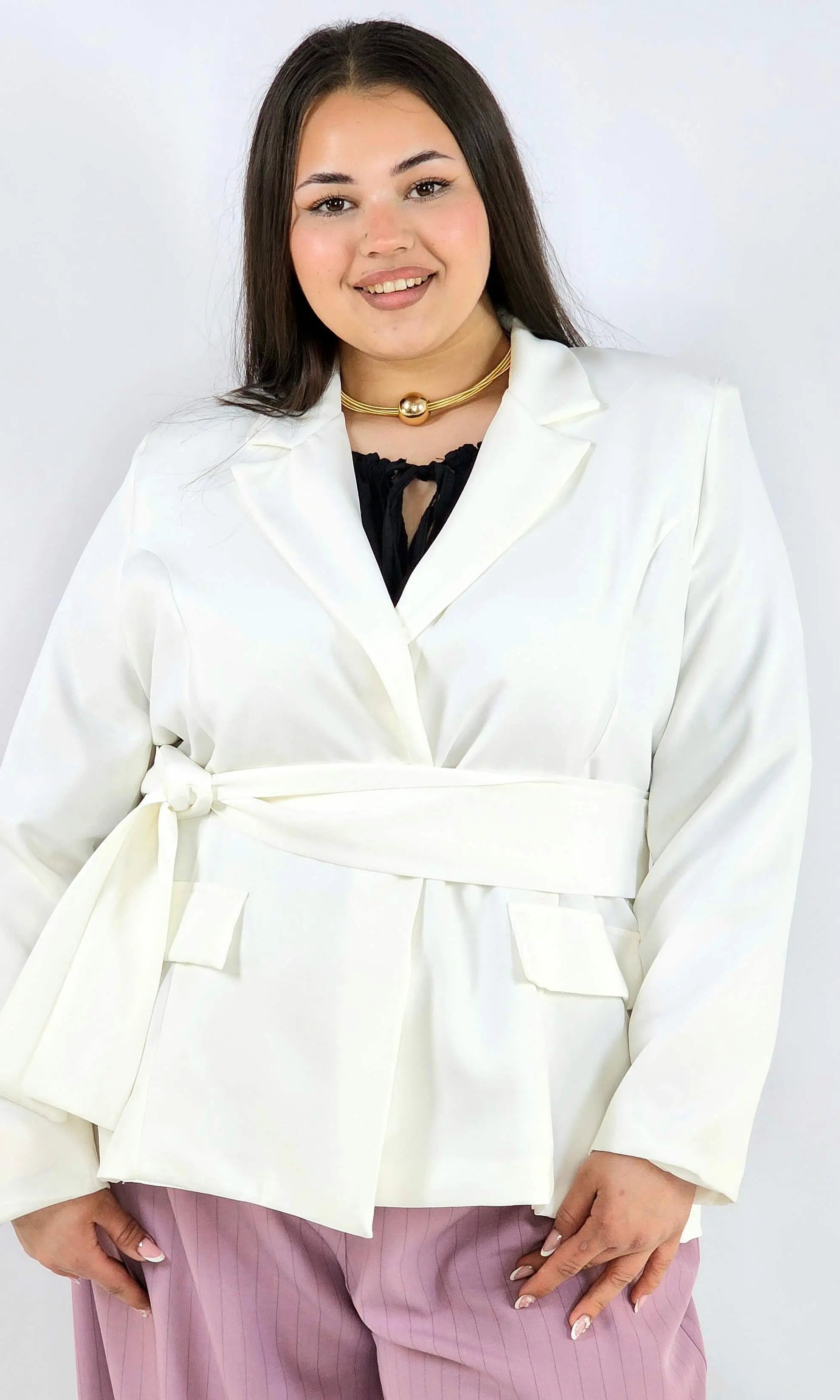 Marynarka plus size z wiązaniem elegancka dopasowana i kobieca Stylowa XL