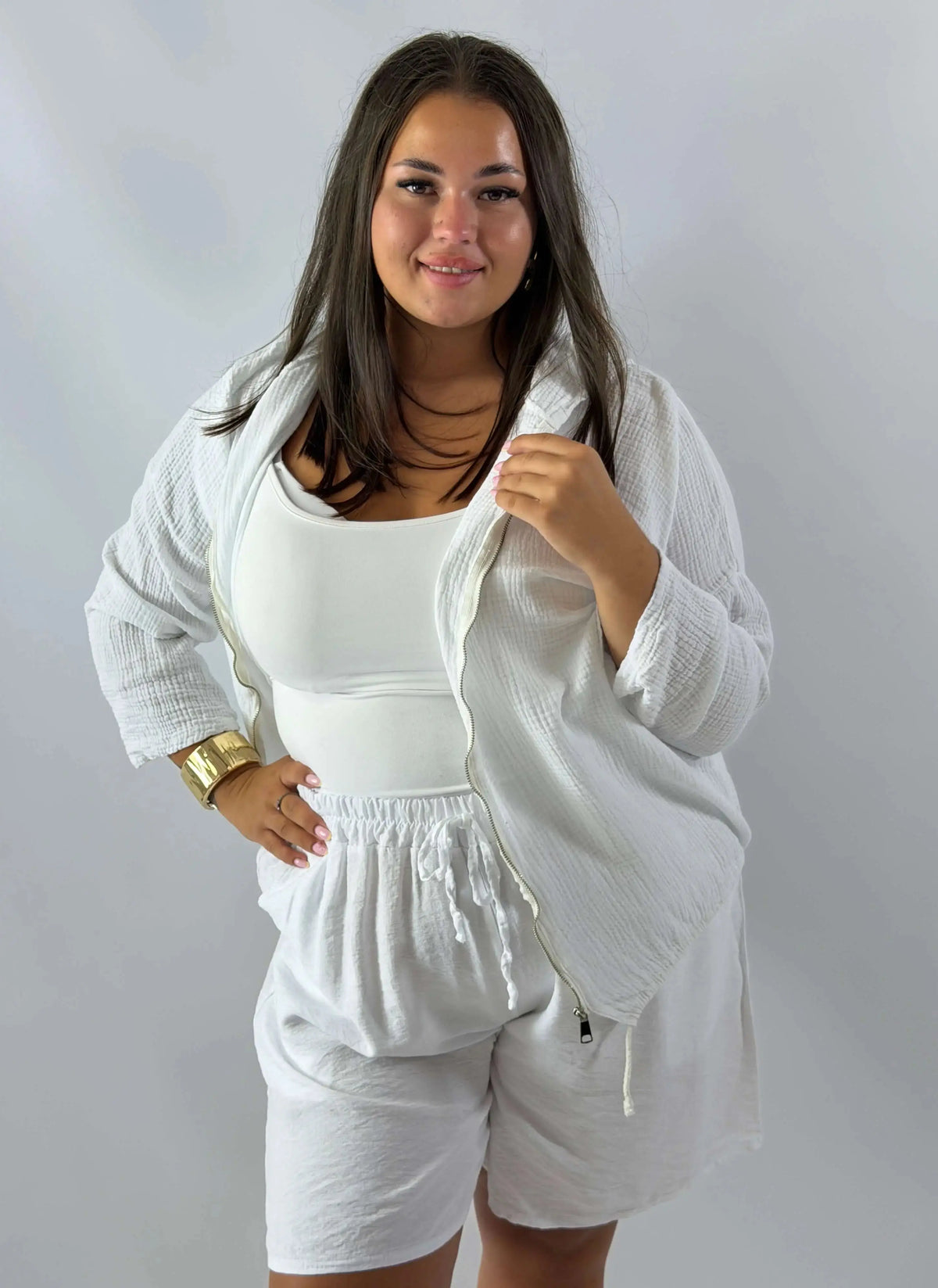 Muślinowa Bluza Plus Size z Kapturem i Zamkiem Stylowa XL