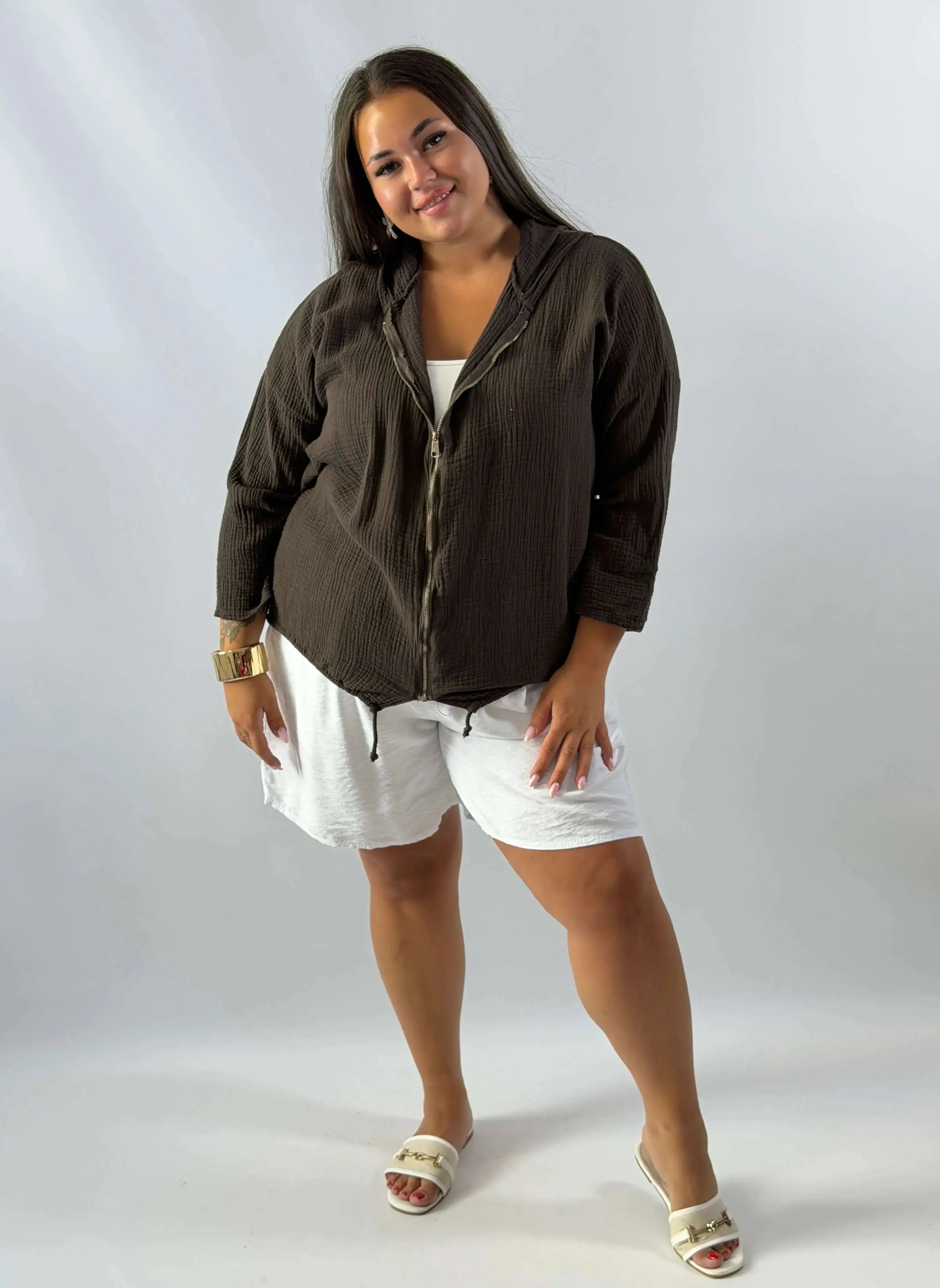 Muślinowa Bluza Plus Size z Kapturem i Zamkiem Stylowa XL