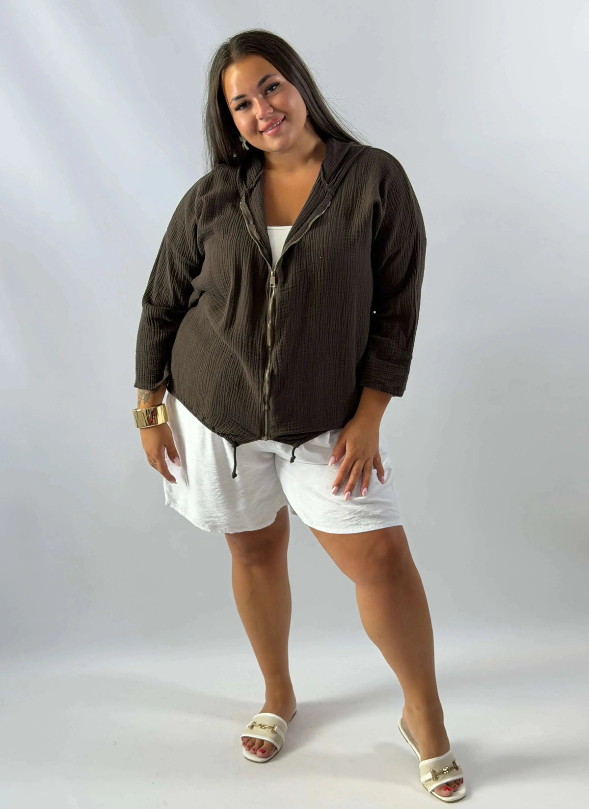 Muślinowa Bluza Plus Size z Kapturem i Zamkiem Stylowa XL