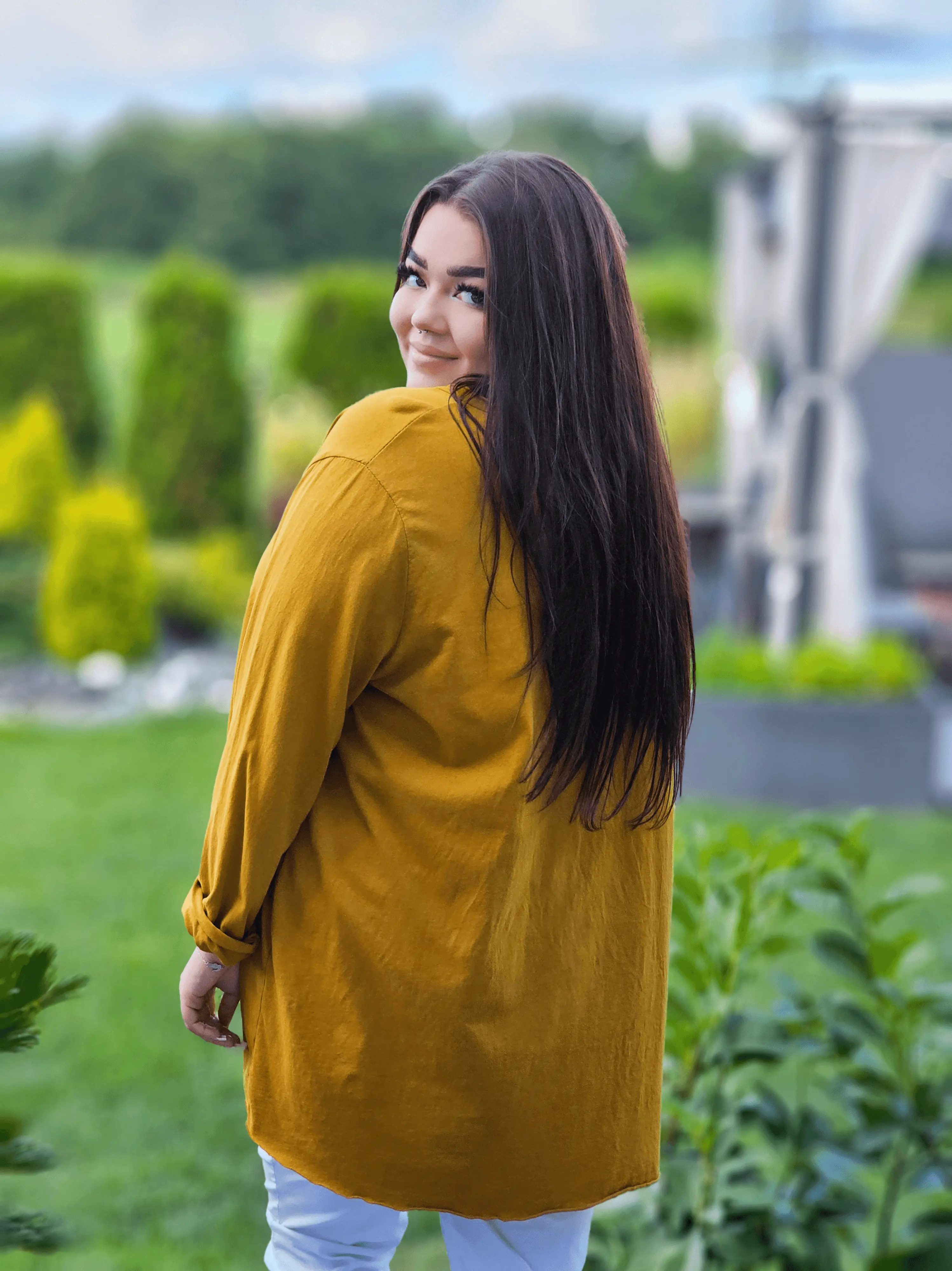 Musztardowa bluzka basic Stylowa XL