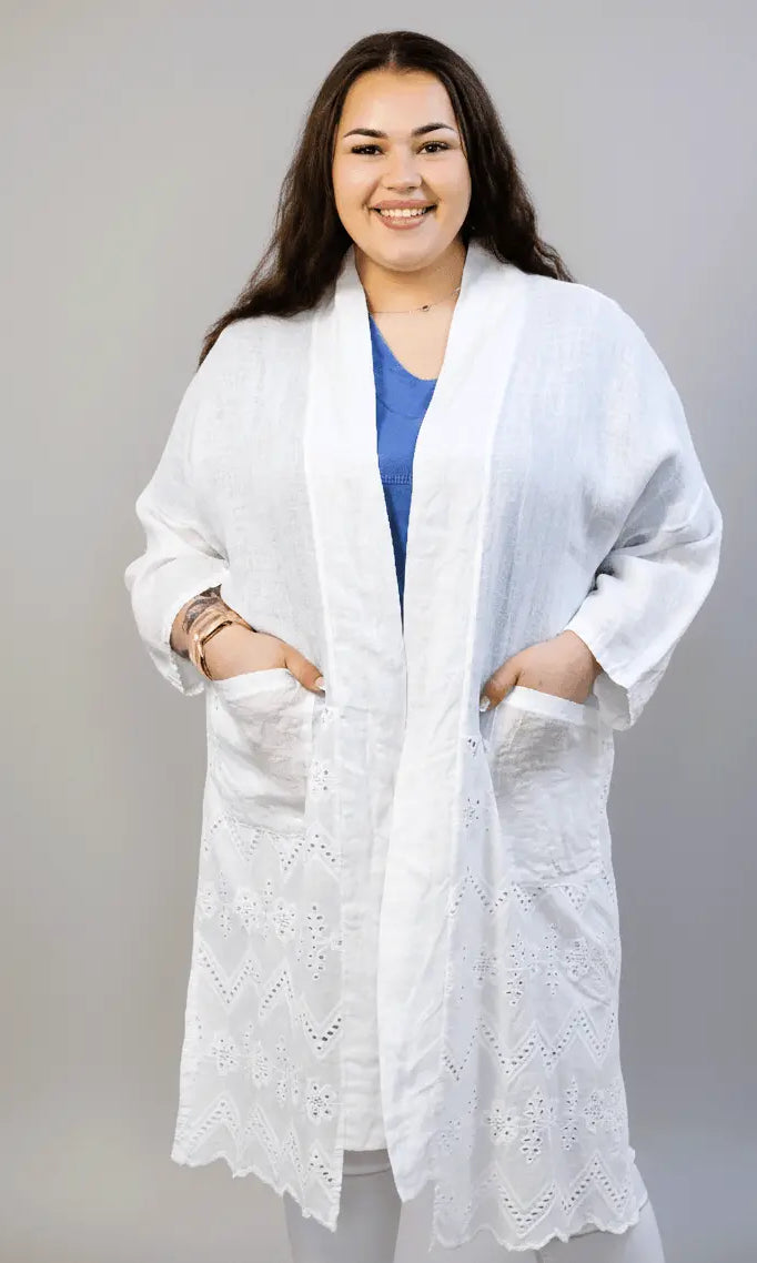 Narzutka lniana plus size z haftem – lekka i przewiewna narzutka XXL dla kobiet Stylowa XL