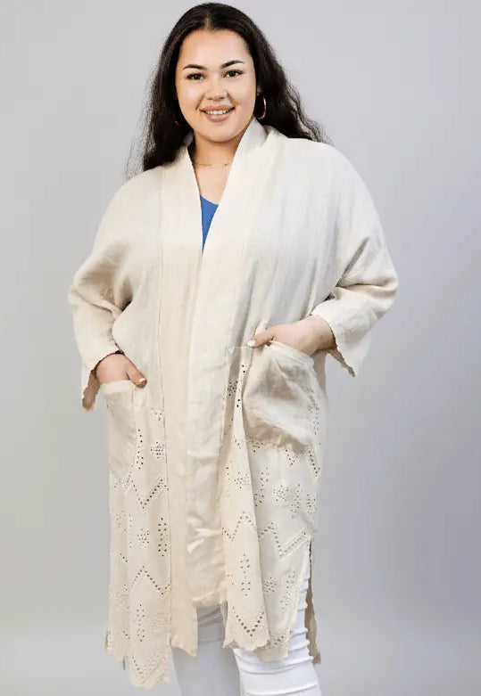 Narzutka lniana plus size z haftem – lekka i przewiewna narzutka XXL dla kobiet Stylowa XL