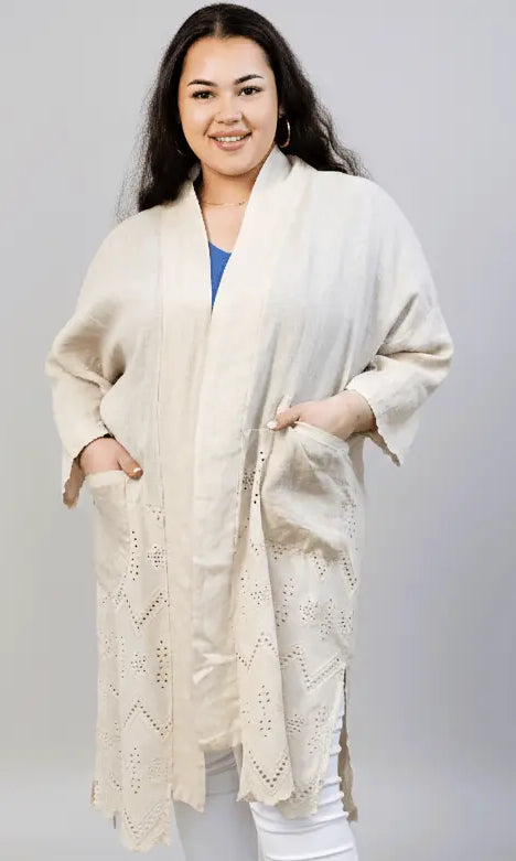 Narzutka lniana plus size z haftem – lekka i przewiewna narzutka XXL dla kobiet Stylowa XL