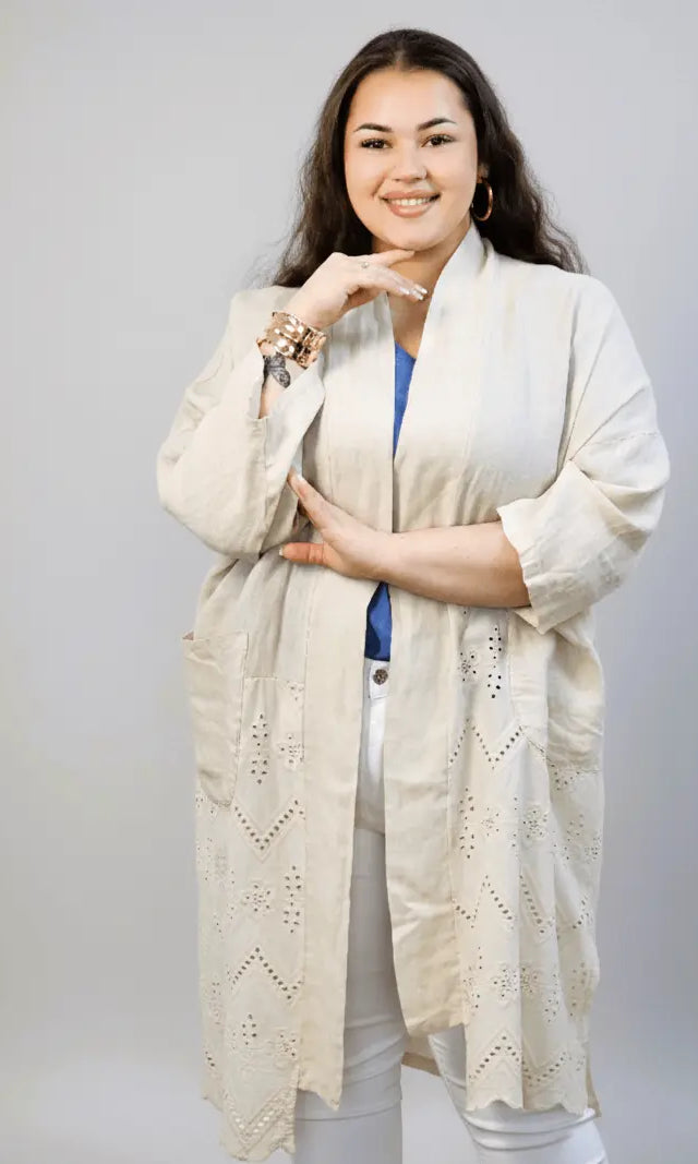 Narzutka lniana plus size z haftem – lekka i przewiewna narzutka XXL dla kobiet Stylowa XL