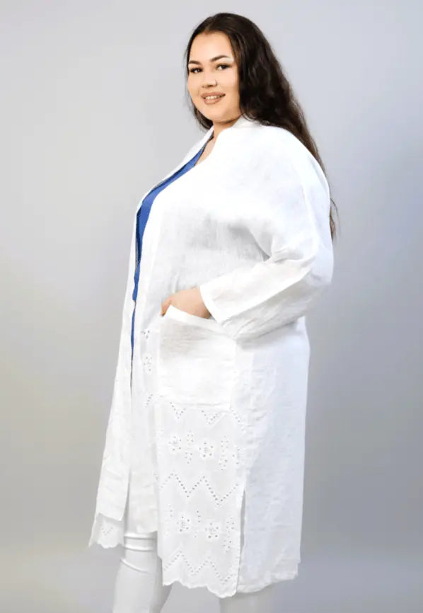 Narzutka lniana plus size z haftem – lekka i przewiewna narzutka XXL dla kobiet Stylowa XL