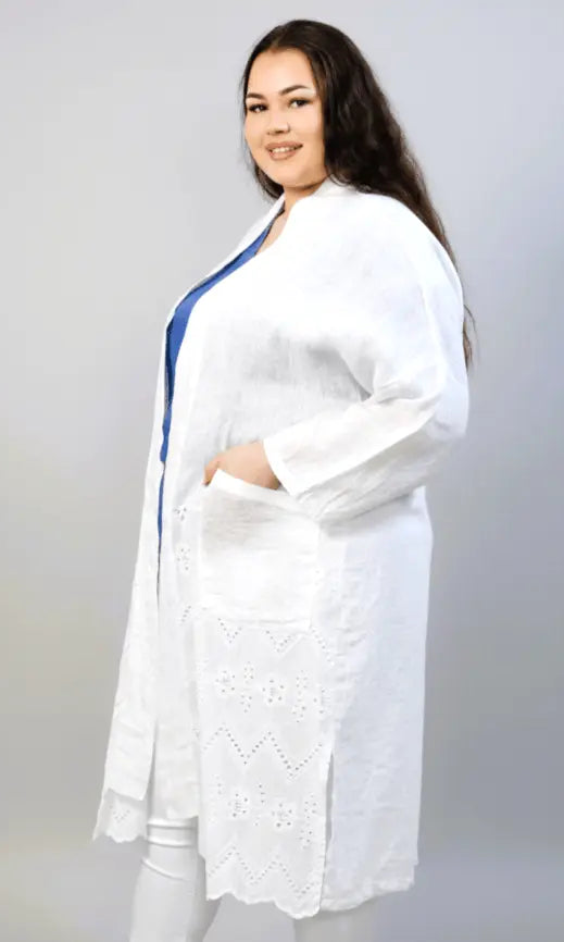 Narzutka lniana plus size z haftem – lekka i przewiewna narzutka XXL dla kobiet Stylowa XL